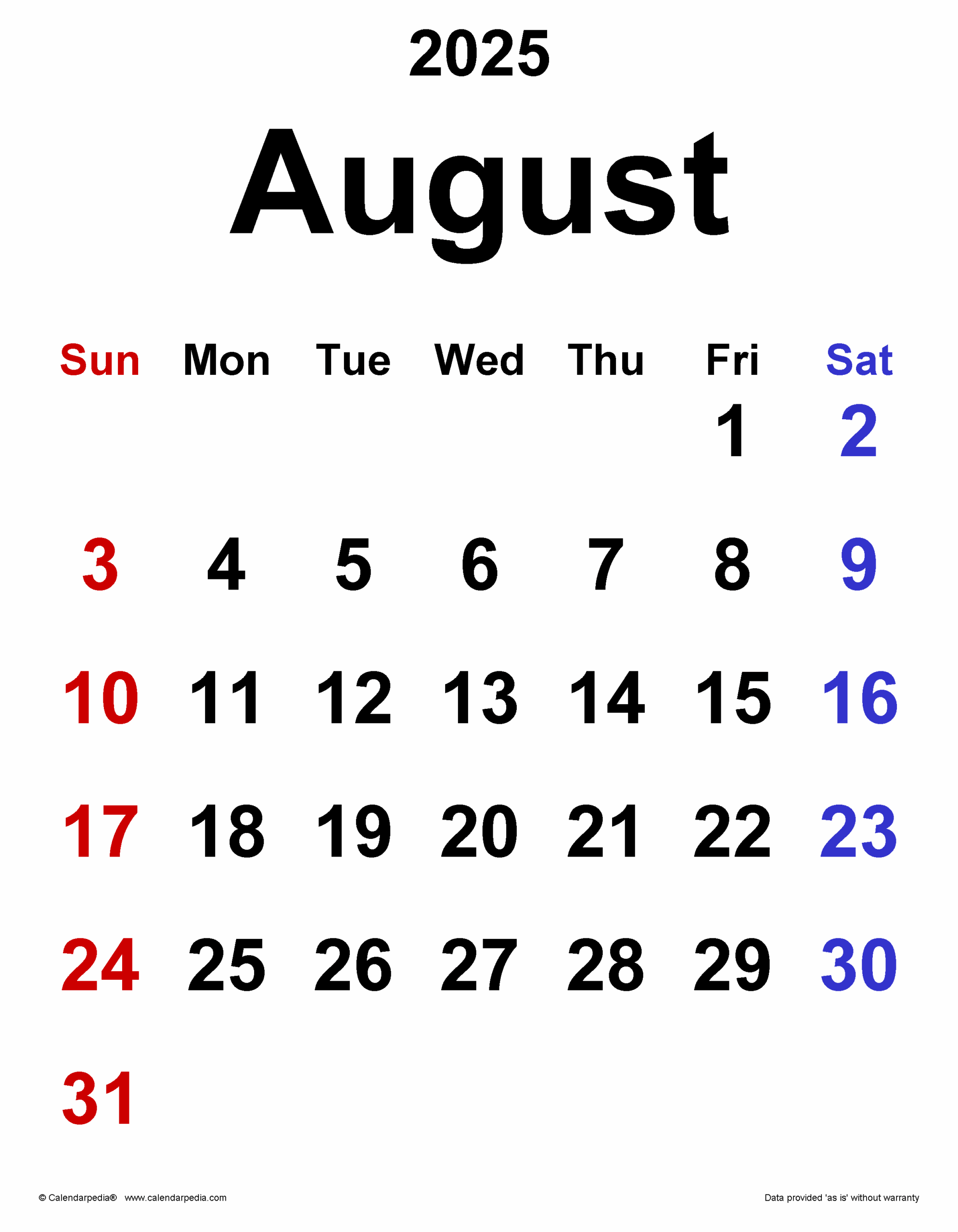 August 2025 Calendar Templates For PDF Excel And Word August 2025 Calendar Templates For PDF Excel And Word