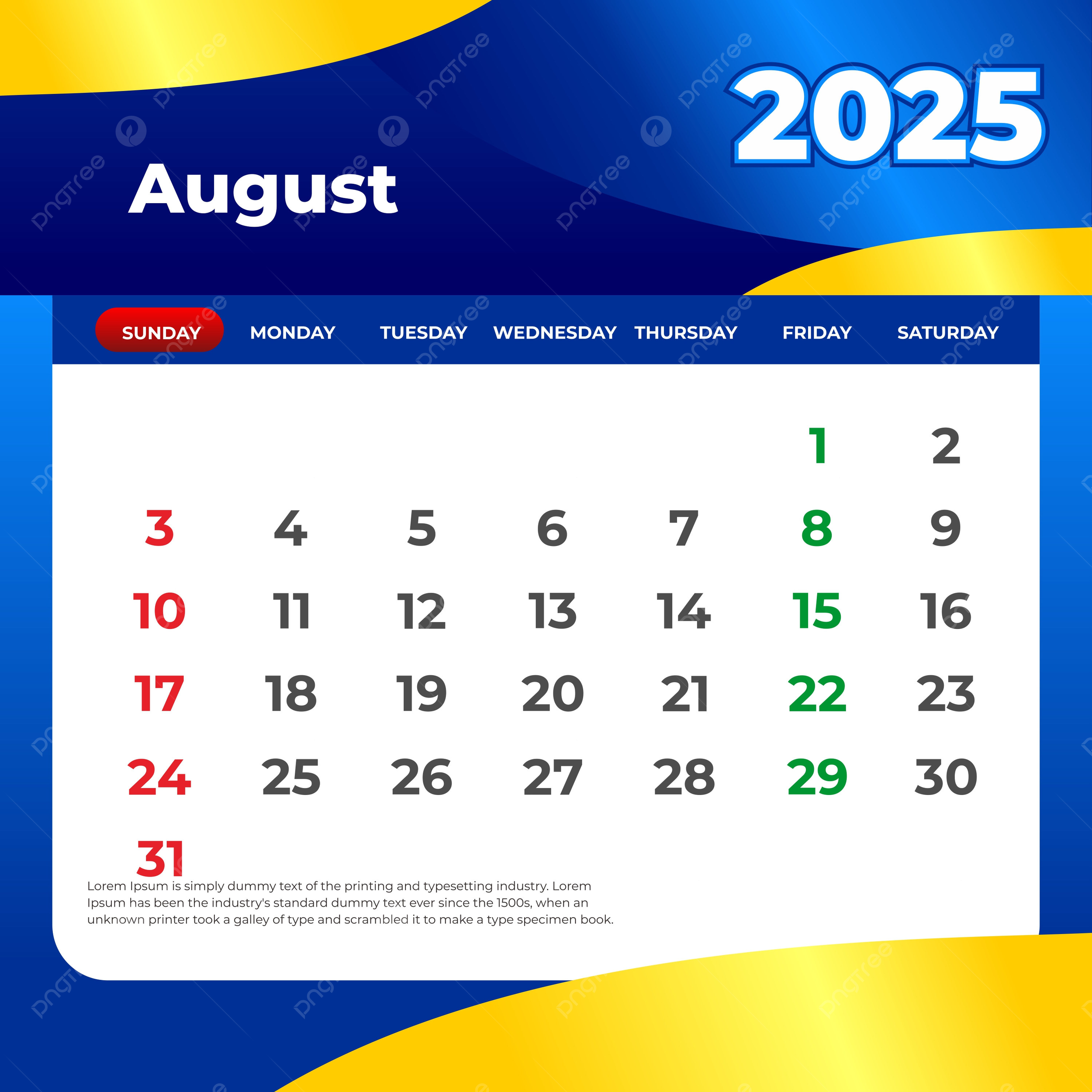August 2025 Calendar Vector Template Download On Pngtree August 2025 Calendar Vector Template Download On Pngtree