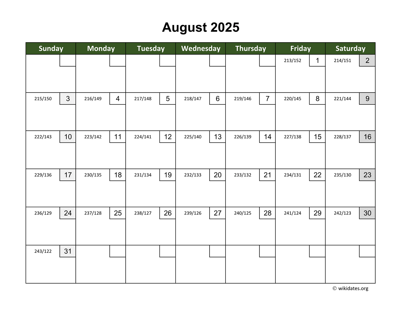 August 2025 Calendar With Day Numbers WikiDates August 2025 Calendar With Day Numbers WikiDates