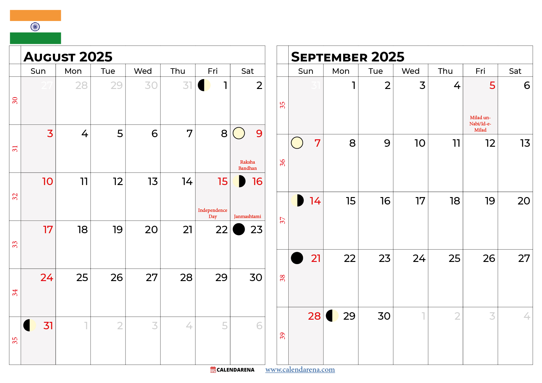 August 2025 Calendar With Holidays India
