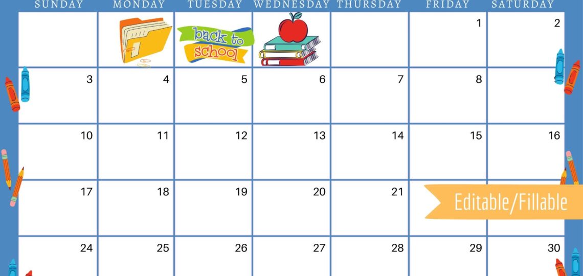 August 2025 Digital Calendar Back To School Planner Editable