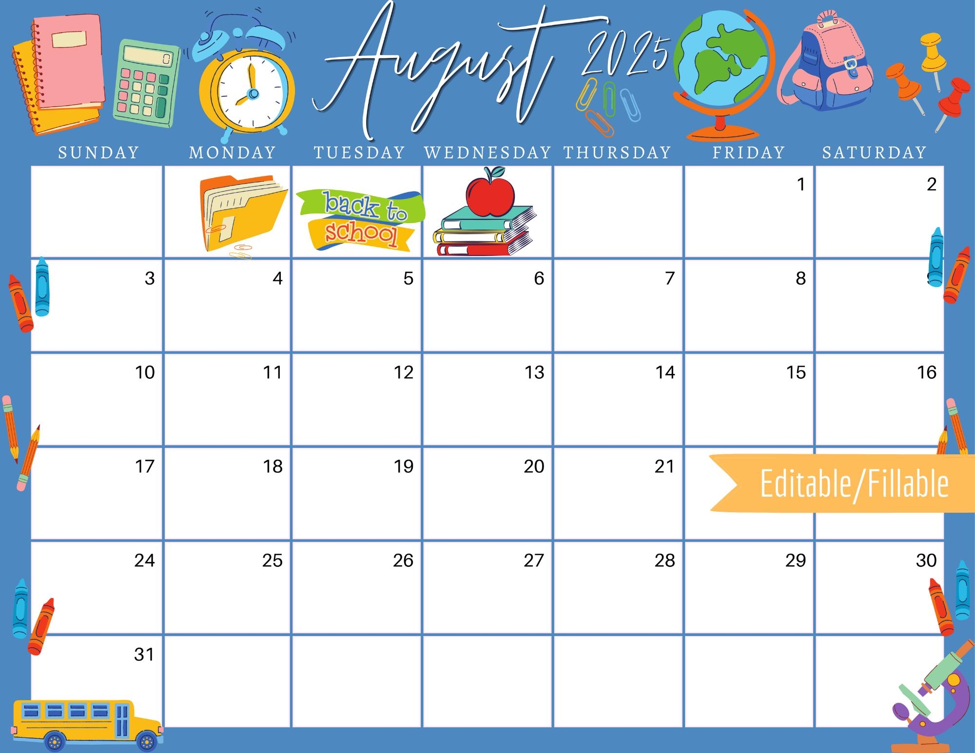 August 2025 Digital Calendar Back To School Planner Editable Fillable Printable Calendar For Planning PDF PNG And JPG Download Etsy UK August 2025 Digital Calendar Back To School Planner Editable Fillable Printable Calendar For Planning PDF PNG And JPG Download Etsy UK