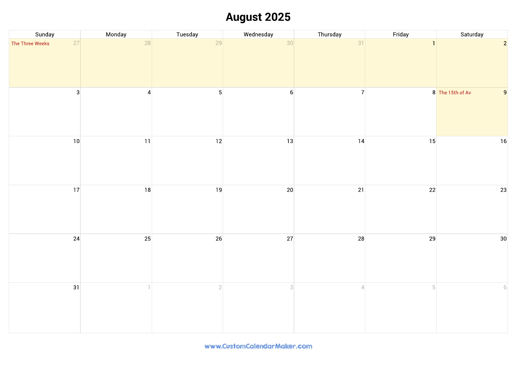 August 2025 Jewish Calendar With Hebrew Holidays Custom Calendar 