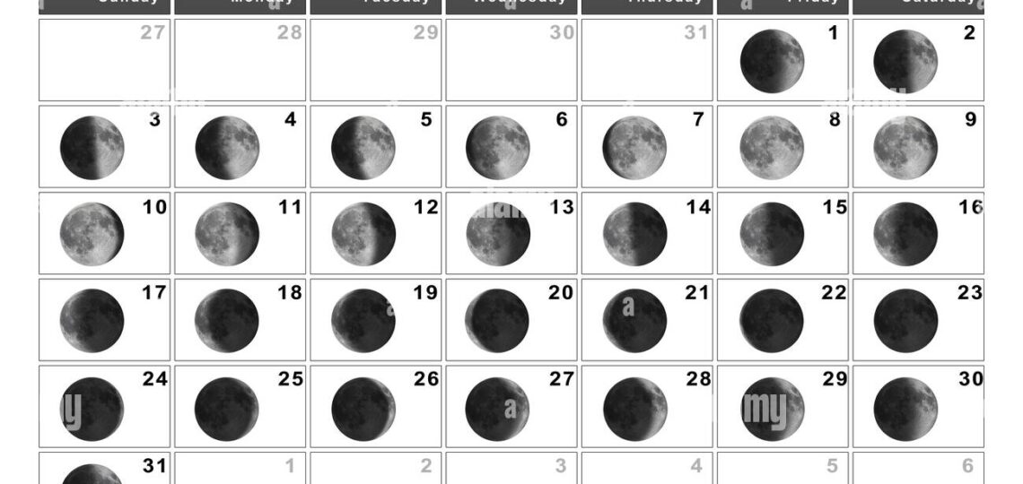 August 2025 Lunar Calendar Moon Cycles Moon Phases Stock Photo