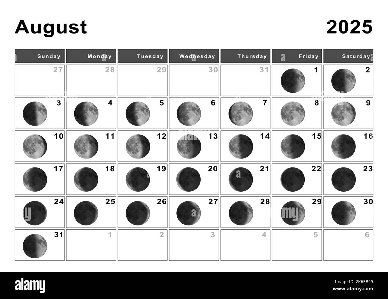 August 2025 Lunar Calendar Moon Cycles Moon Phases Stock Photo  August 2025 Lunar Calendar Moon Cycles Moon Phases Stock Photo