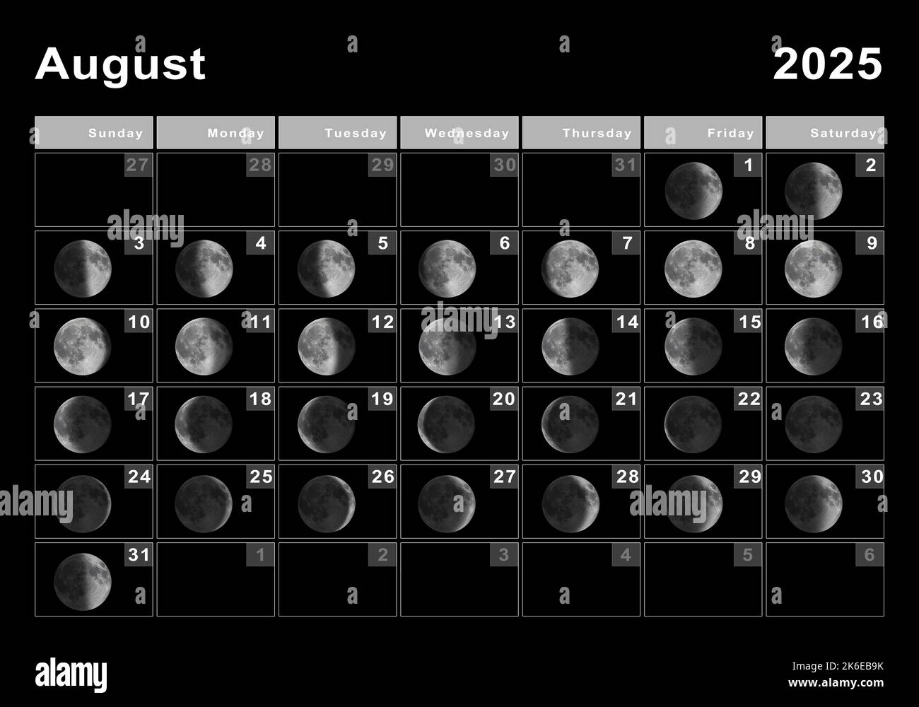 August 2025 Lunar Calendar Moon Cycles Moon Phases Stock Photo Alamy