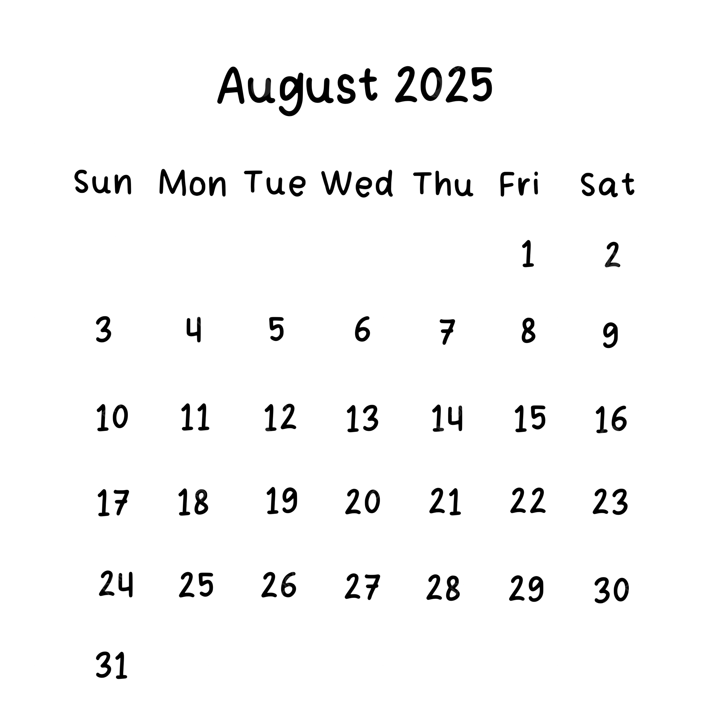 August 2025 Plain Calendar In Black Color 2025 August Calendar  August 2025 Plain Calendar In Black Color 2025 August Calendar