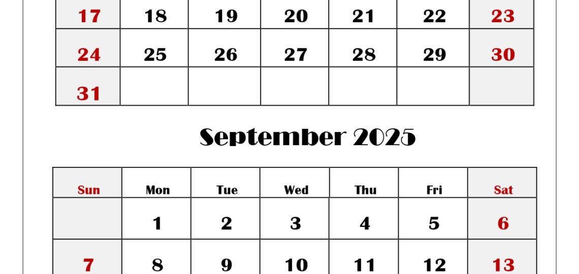 August And September 2025 Calendar Printable PDF Two Months Calendar