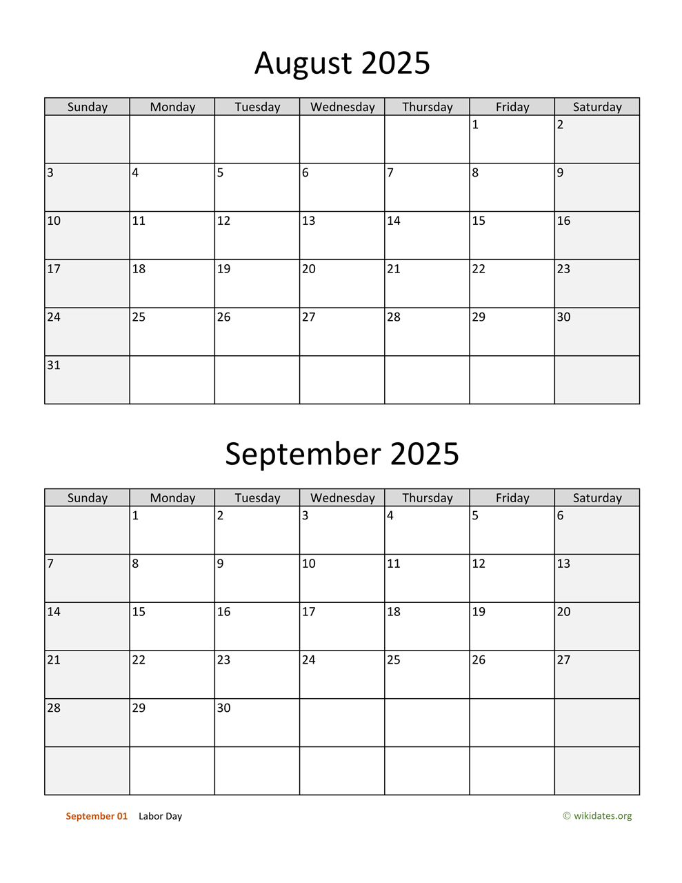 August Sept October 2025 Calendar