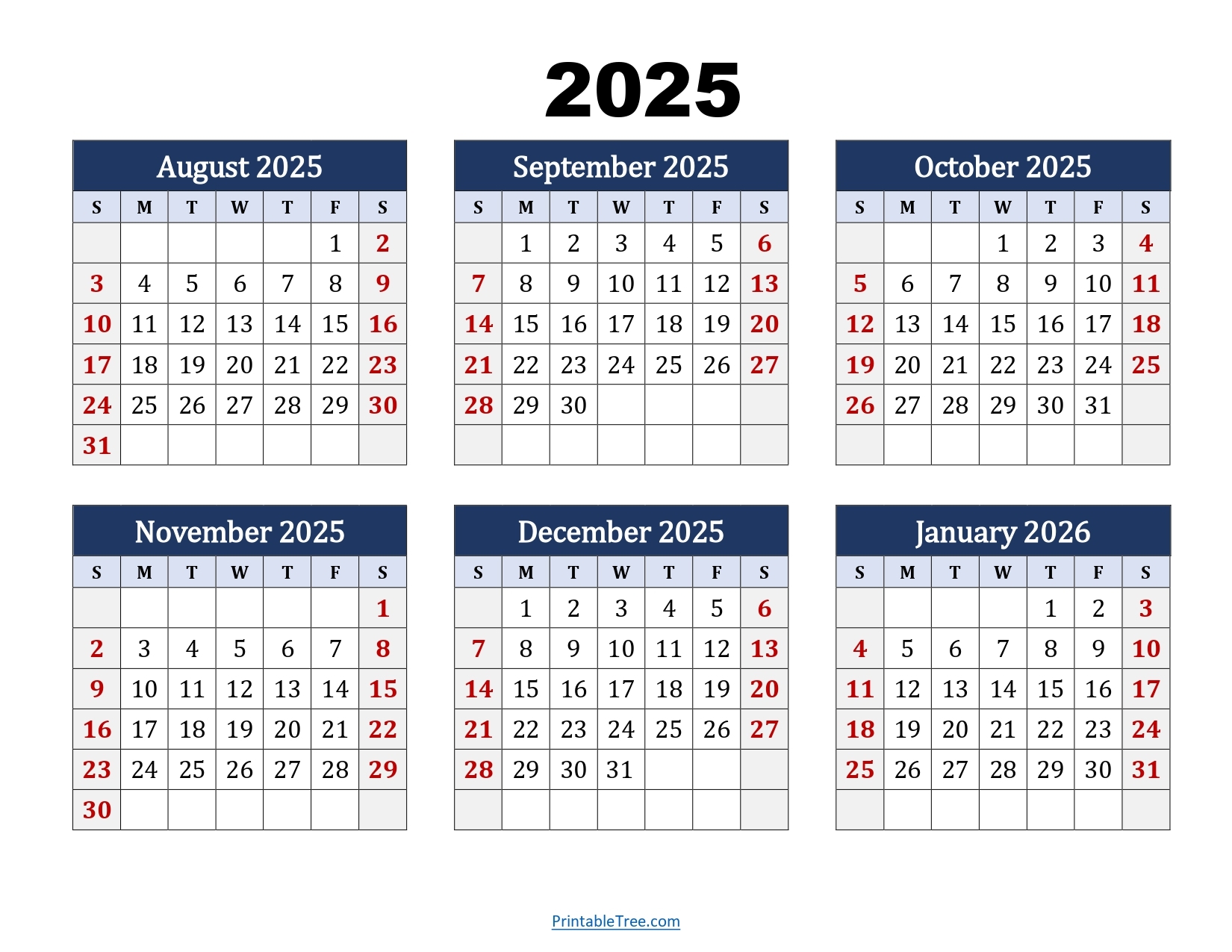August 2025 To August 2026 Calendar Printable