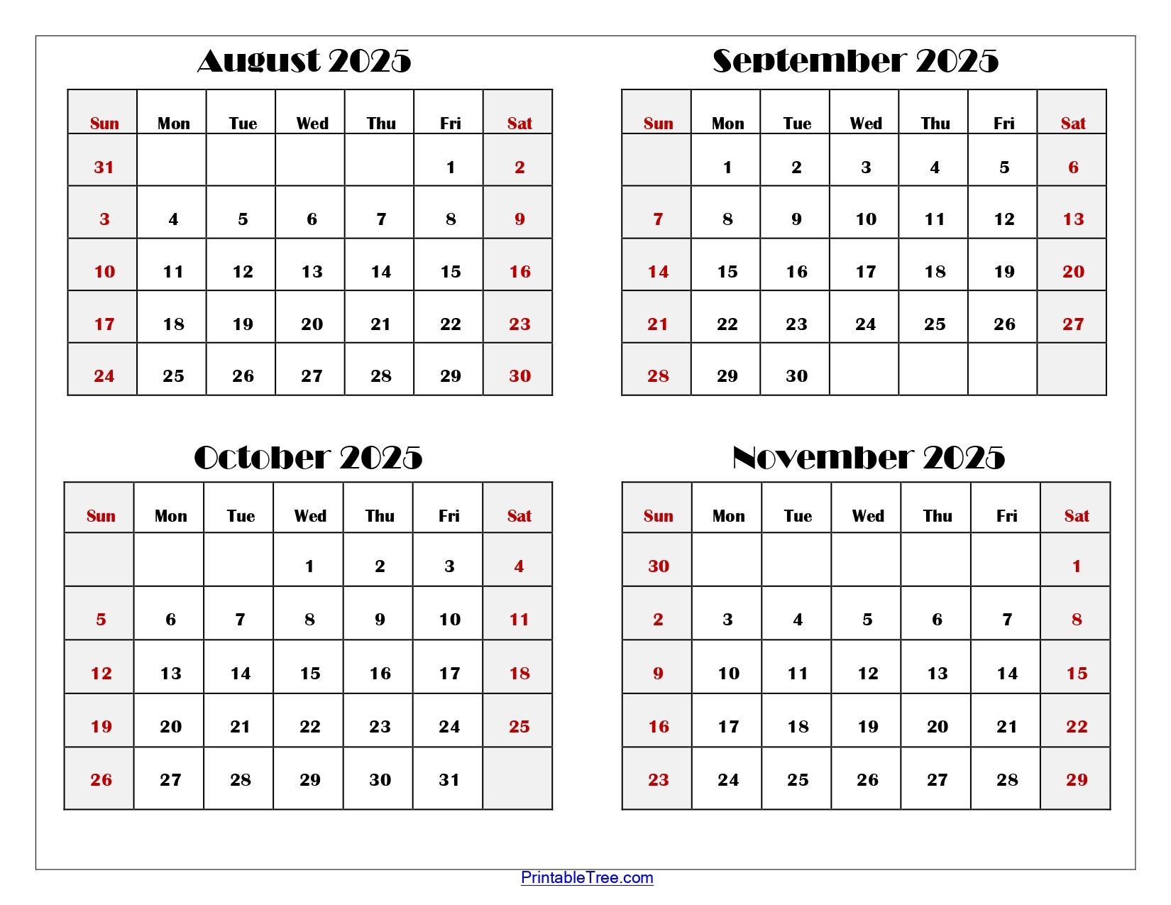 August To November 2025 Calendar Printable PDF Four Months Calendar August To November 2025 Calendar Printable PDF Four Months Calendar