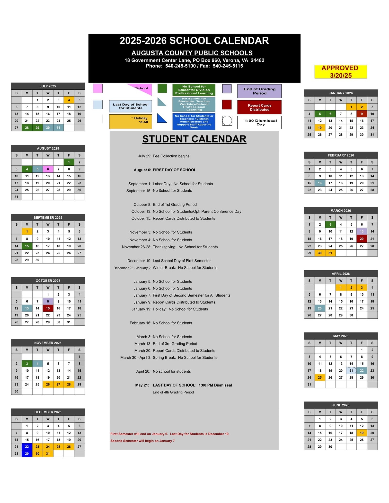 Augusta County Public Schools Calendar 25 26 Revised PDF EduCounty