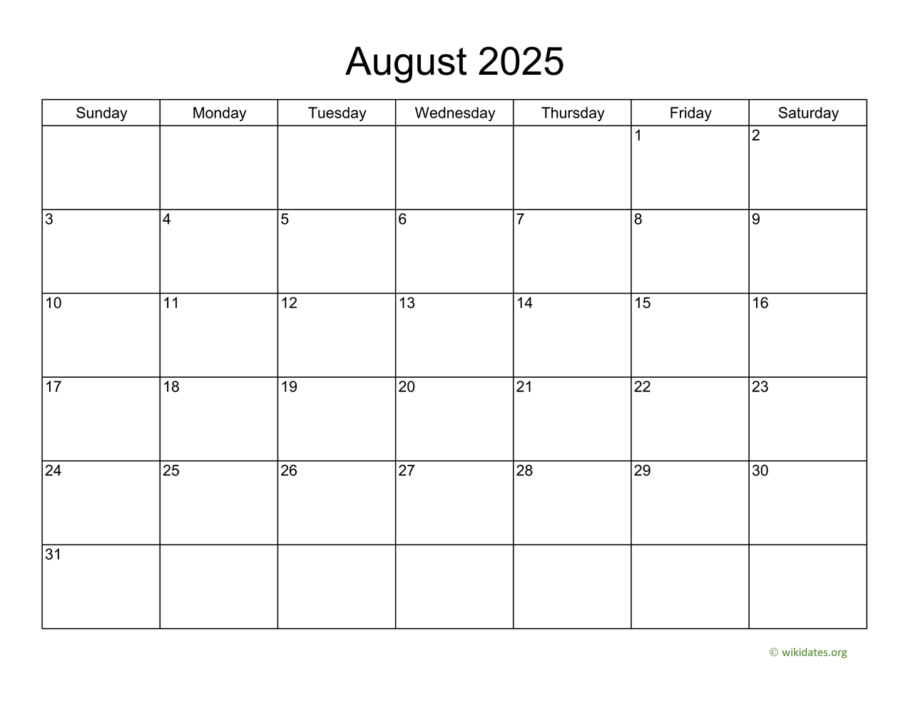 Basic Calendar For August 2025 WikiDates Basic Calendar For August 2025 WikiDates