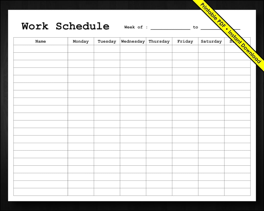 Basic Employee Weekly Work Schedule Weekly Staff Schedule Staff Shifts Employee Hours Time Sheet Instant Download Printable PDF Etsy