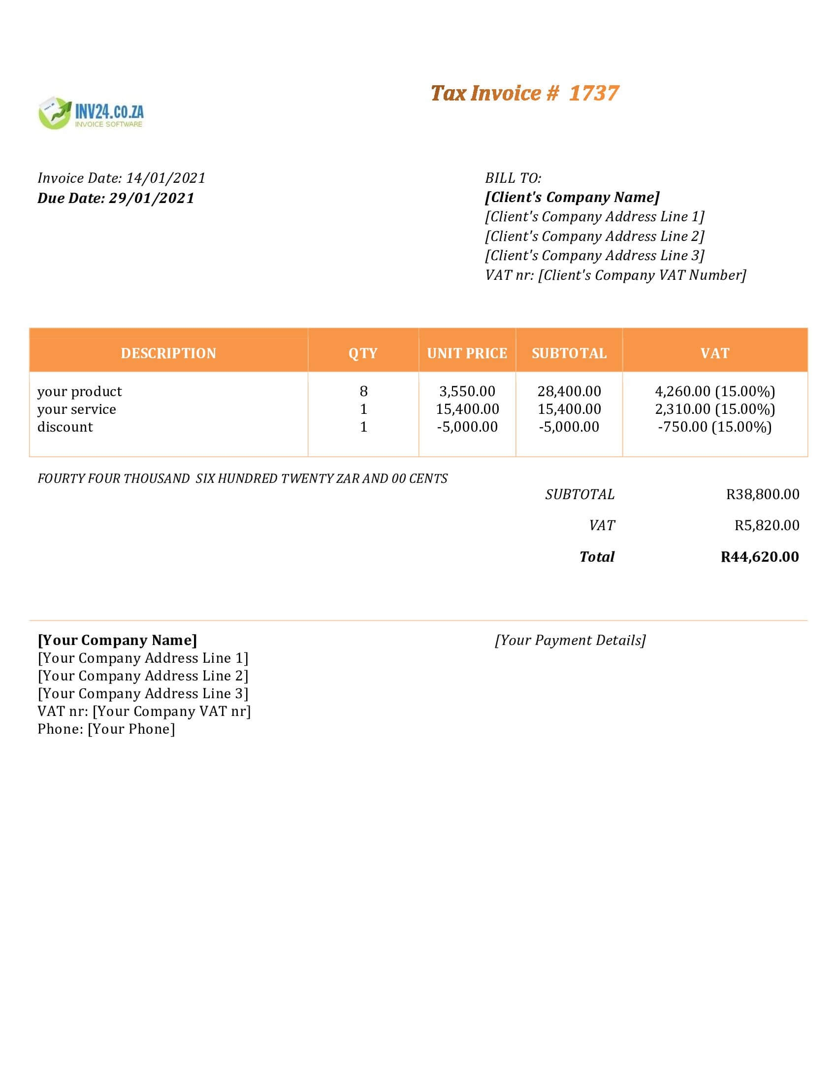 Basic Invoice Template South Africa Word Google Docs 