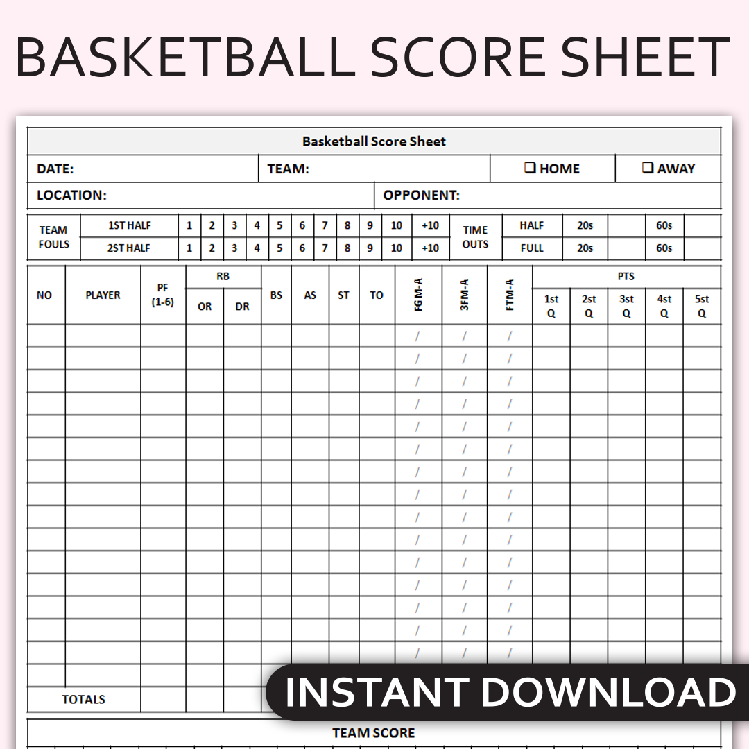 Printable Blank Basketball Stat Sheet Templates