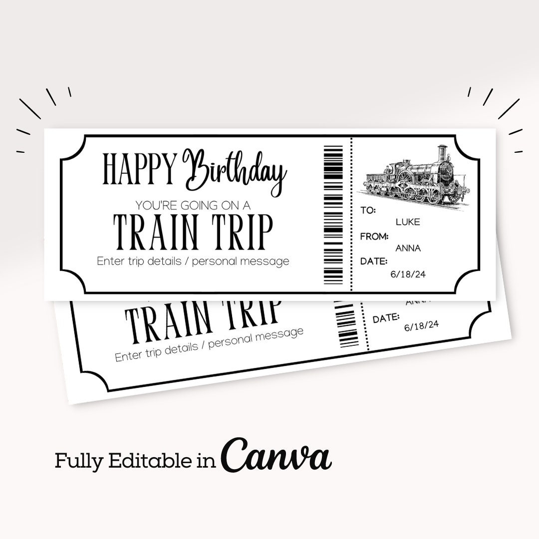 Birthday Train Ticket Ticket Template Travel Gift Voucher Printable Gift Ticket Train Printable Gift Train Certificate Template Etsy