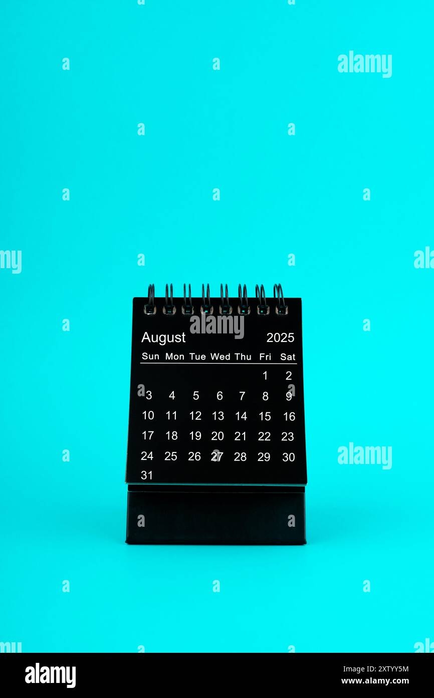 Black Calendar For August 2025 Desktop Calendar On A Green Color Background Stock Photo Alamy Black Calendar For August 2025 Desktop Calendar On A Green Color Background Stock Photo Alamy
