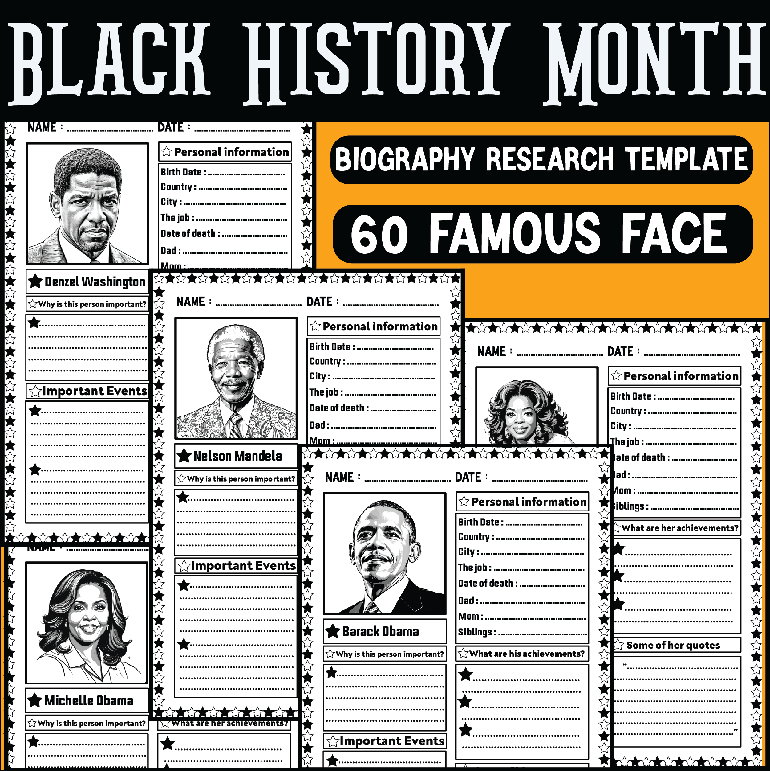 Black History Month Biography Research Template 60 Famous Face Of  Black History Month Biography Research Template 60 Famous Face Of
