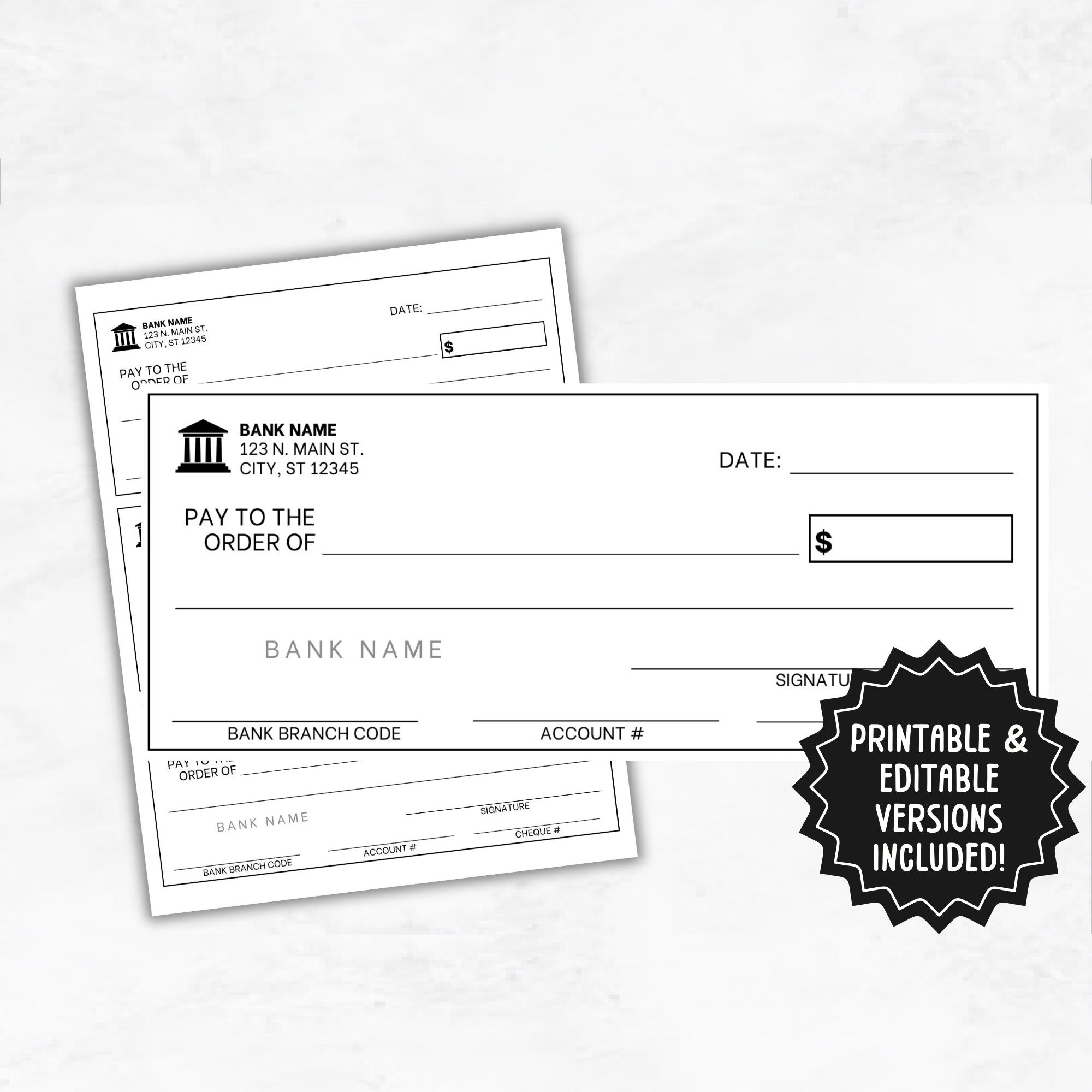 Blank Checks Template Editable Blank Cheque Printable Blank  Blank Checks Template Editable Blank Cheque Printable Blank