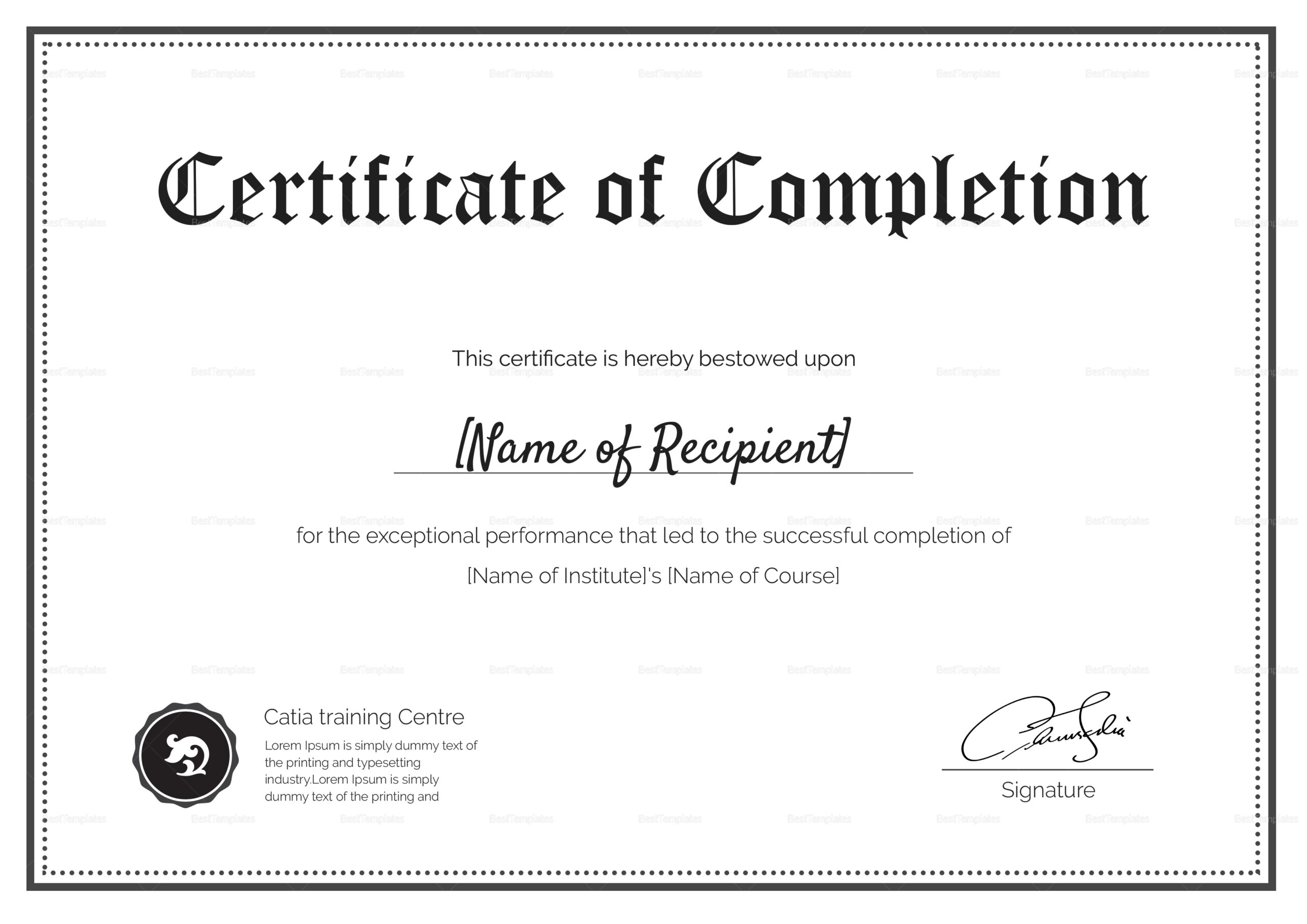 Blank Completion Certificate Design Template In PSD Word
