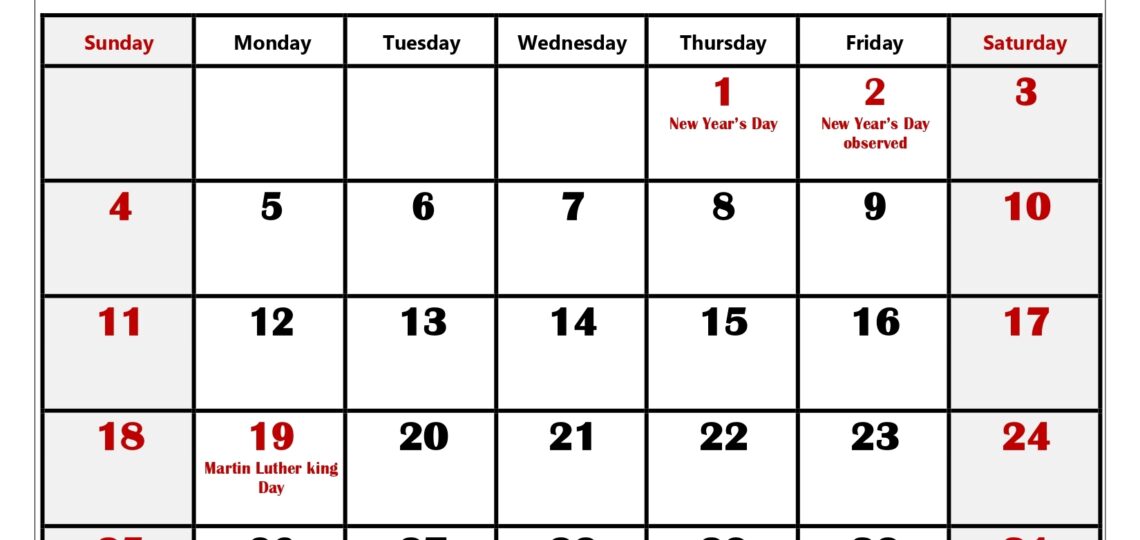 Blank January 2026 Calendar Printable PDF Templates