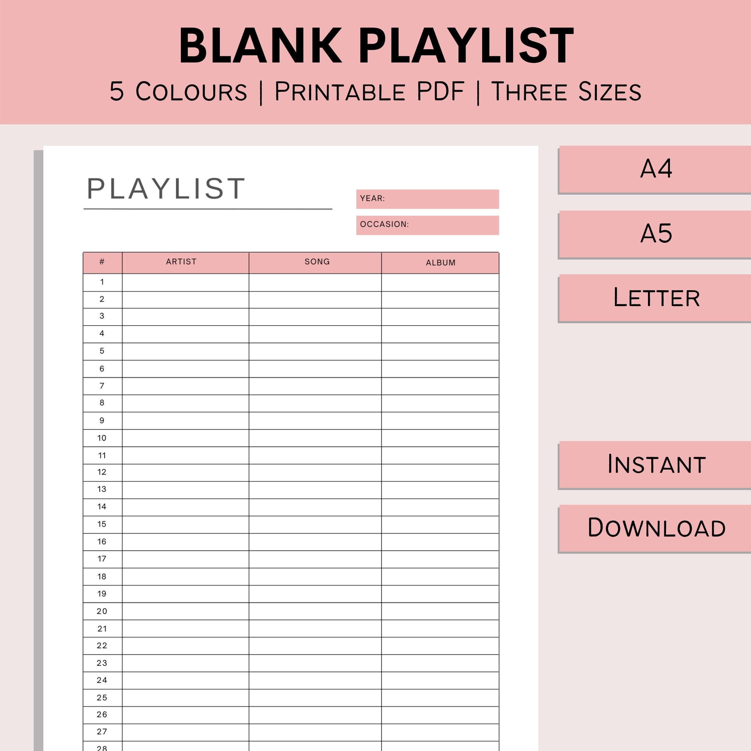 Blank Playlist Wedding Song Log Positivity Planner Morning 