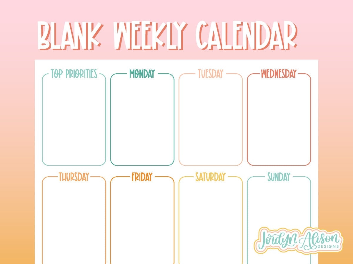 Blank Weekly Calendar Template Simple Calendar Printable Blank Weekly Calendar Template Simple Calendar Printable