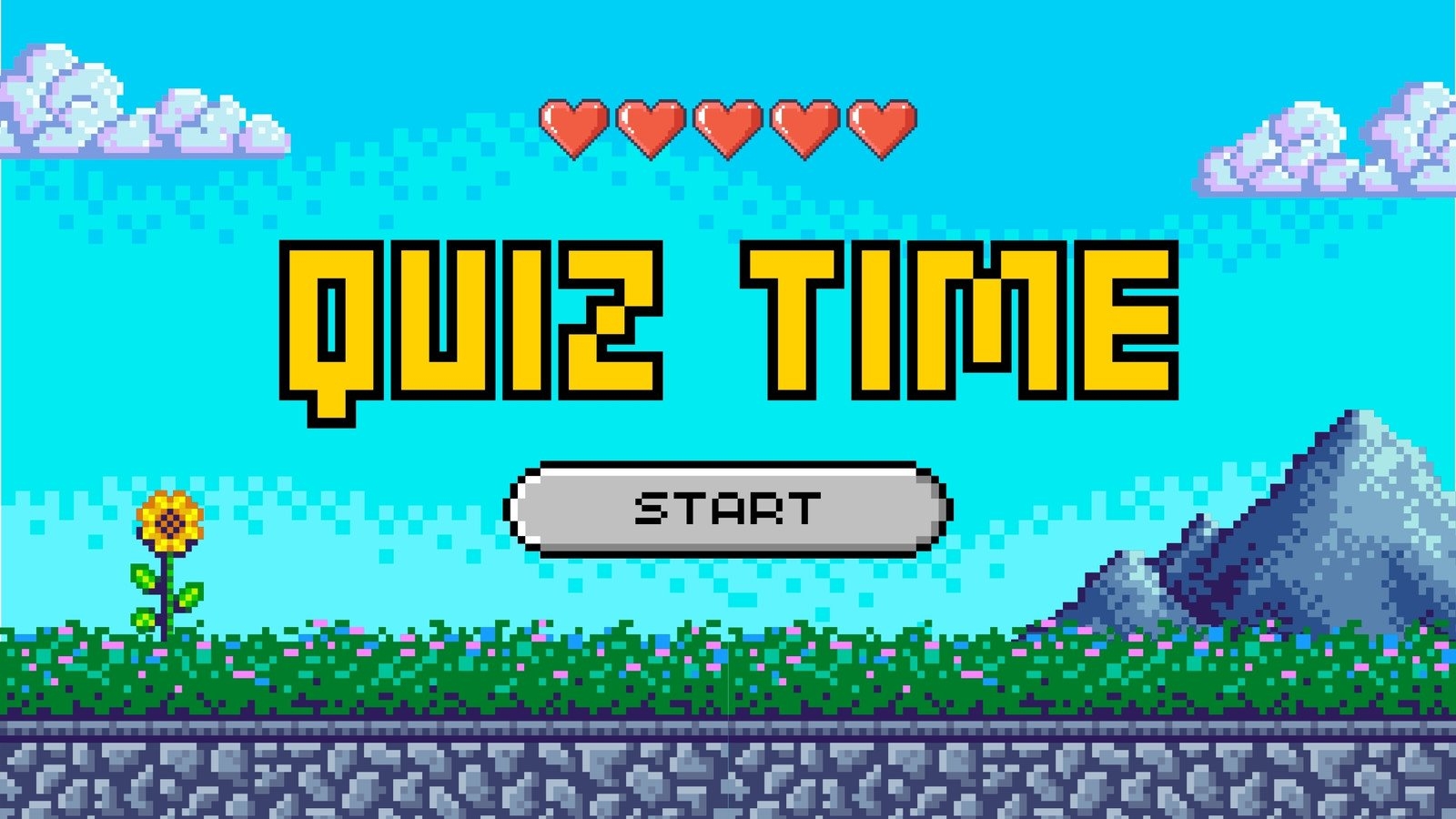Blue And Green Retro Pixelated Illustrated Quiz Presentation