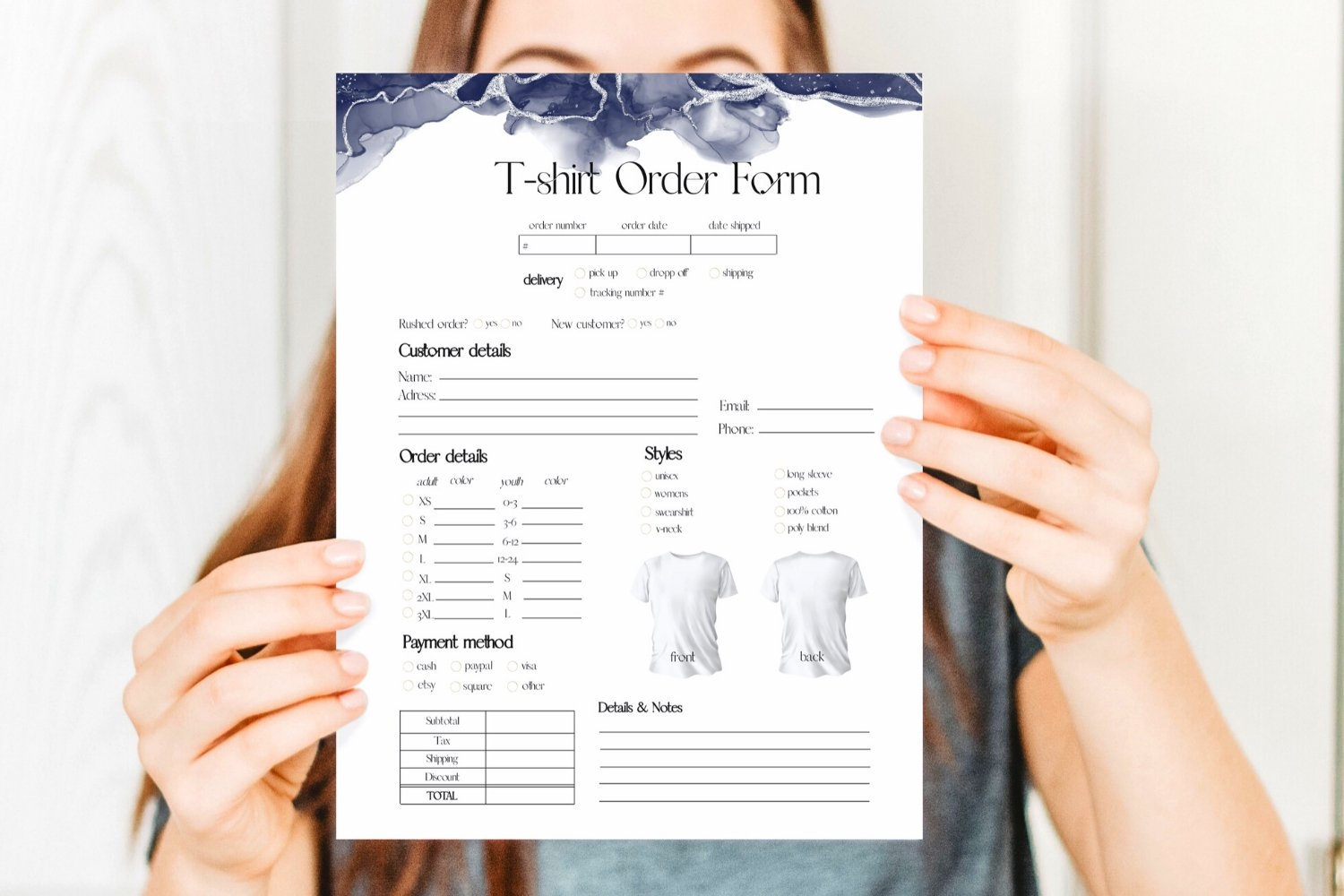 Blue And Silver T shirt Order Form Template