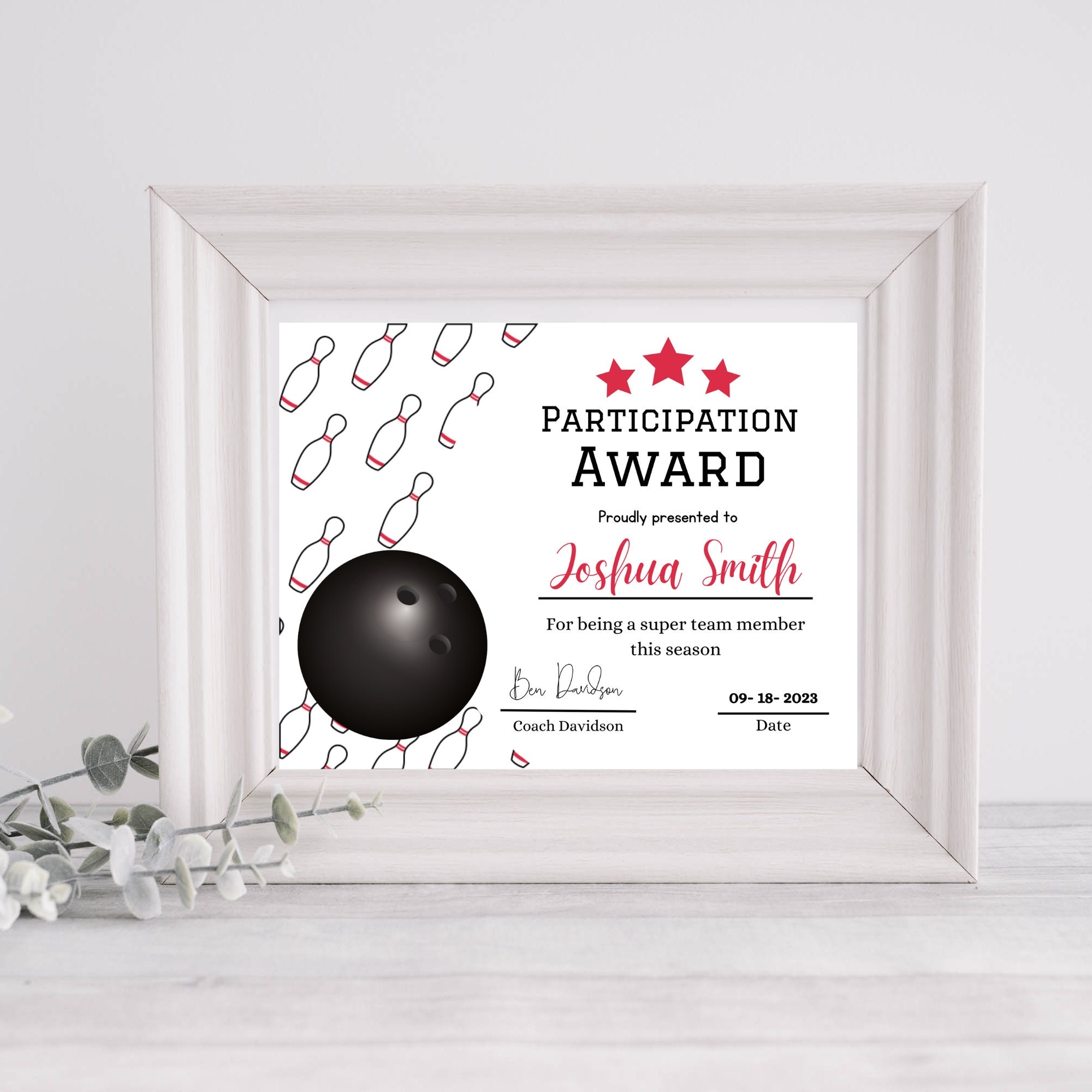 Bowling Award Editable Bowling Participation Certificate Bowling 
