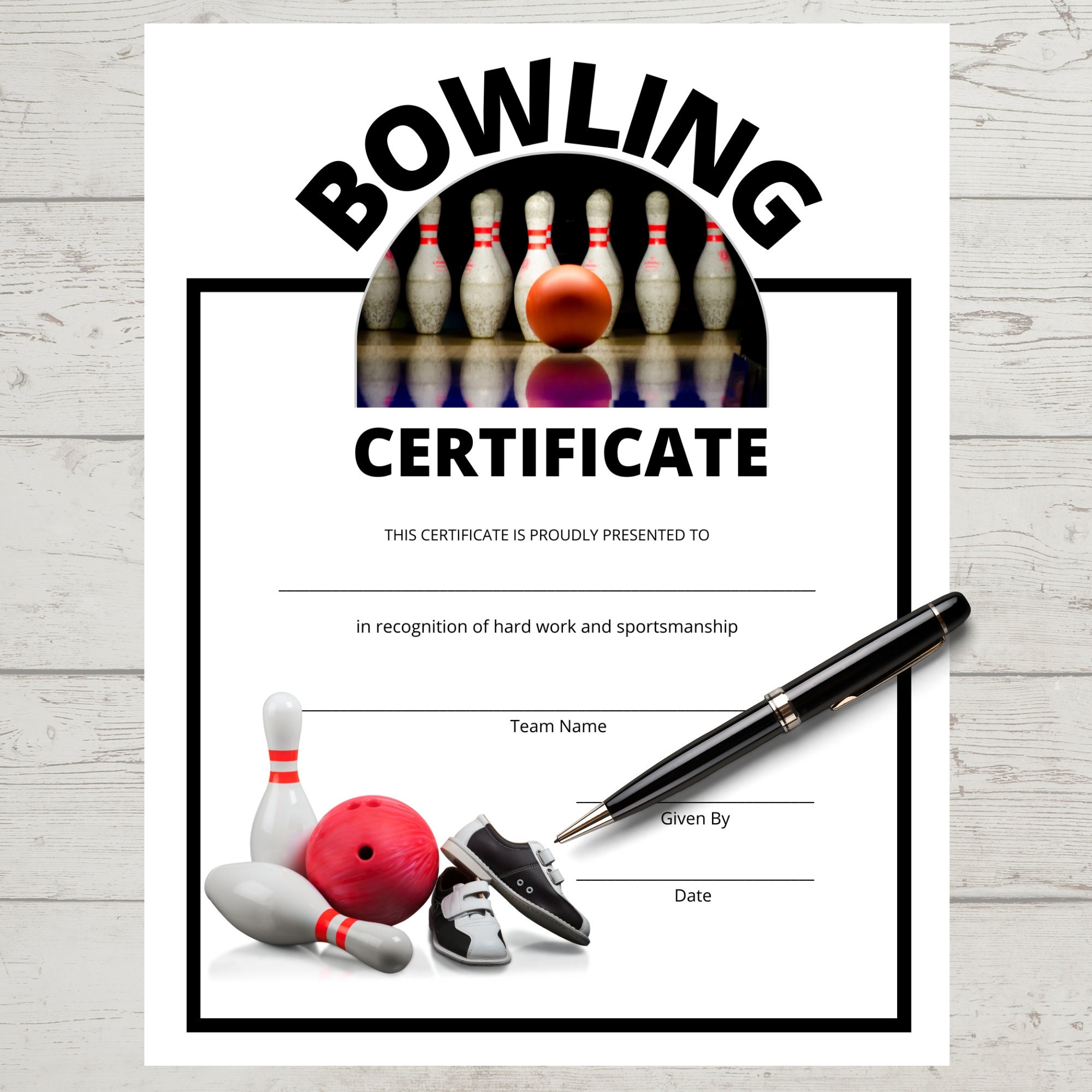 Bowling Certificate Achievement Award Sports MVP Certificate 