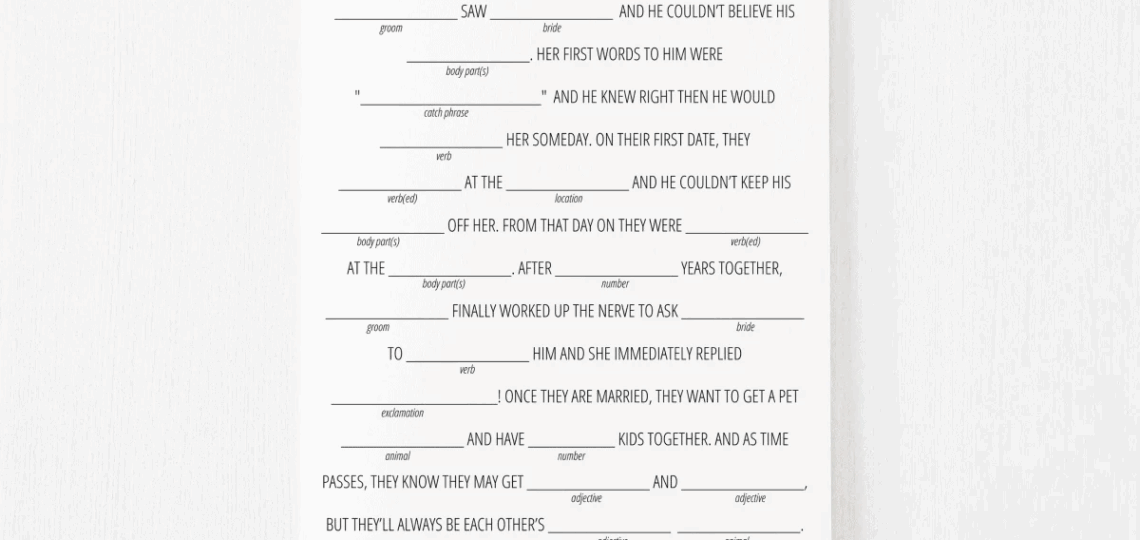 Bridal Shower Mad Libs Free Printable Modern MOH