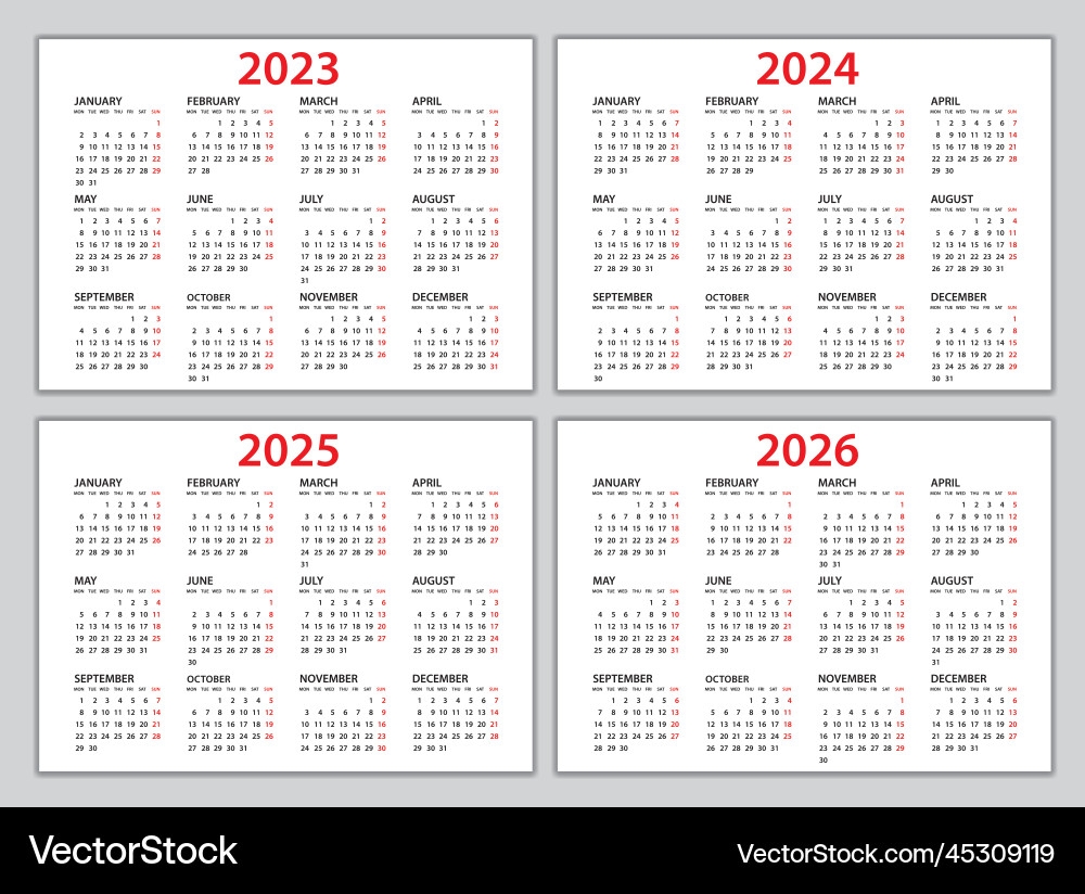 Calendar 2023 2024 2025 2026 Template Planner Vector Image Calendar 2023 2024 2025 2026 Template Planner Vector Image