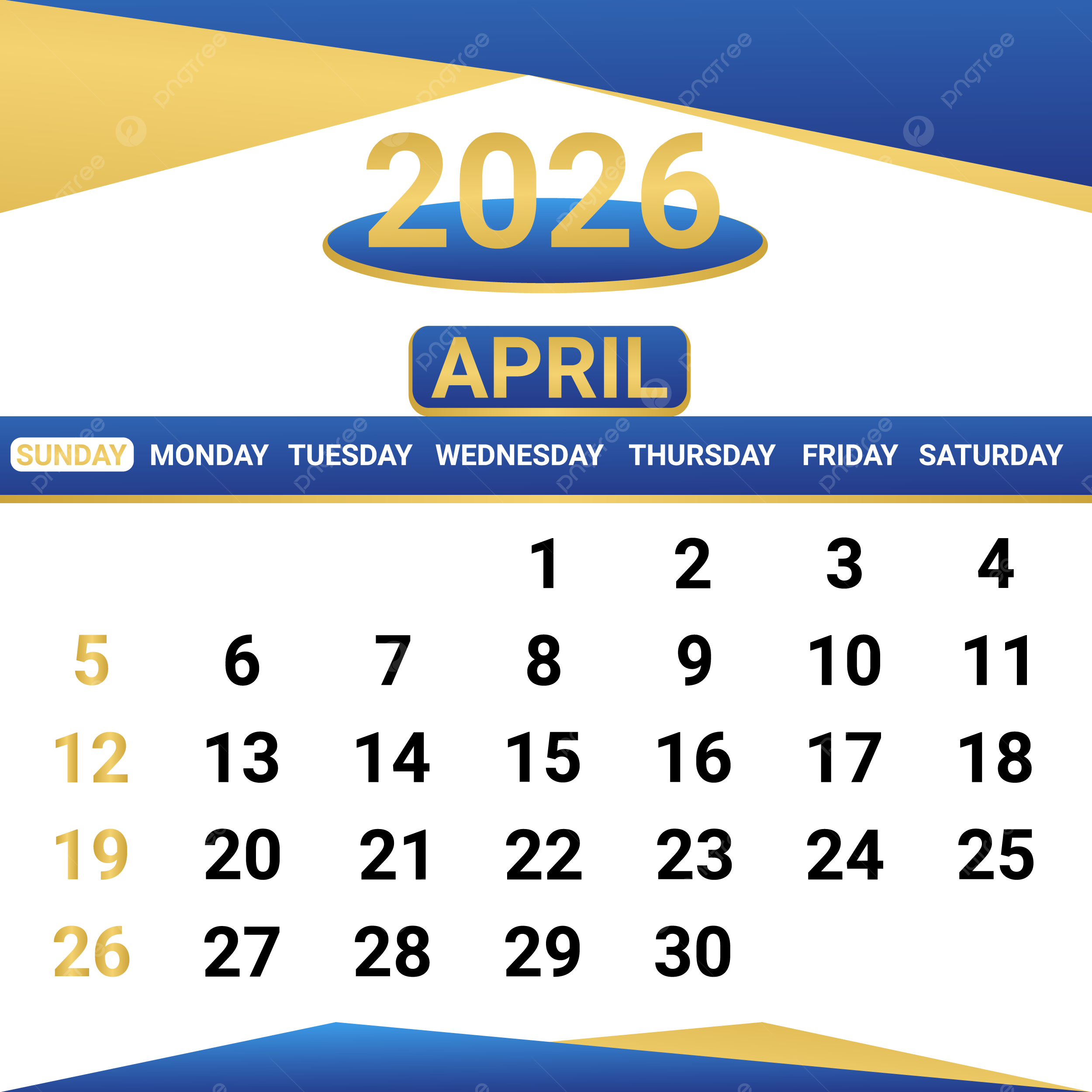 Calendar 2026 April Month Vector April April Month April Month 2026 Calender PNG And Vector With Transparent Background For Free Download