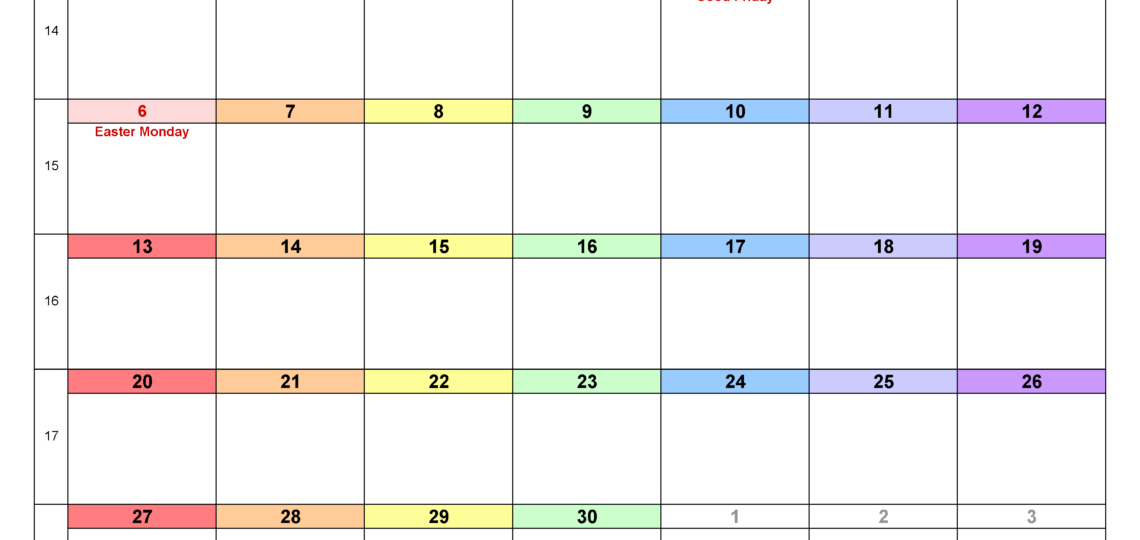 Calendar April 2026 UK With PDF Excel And Word Templates