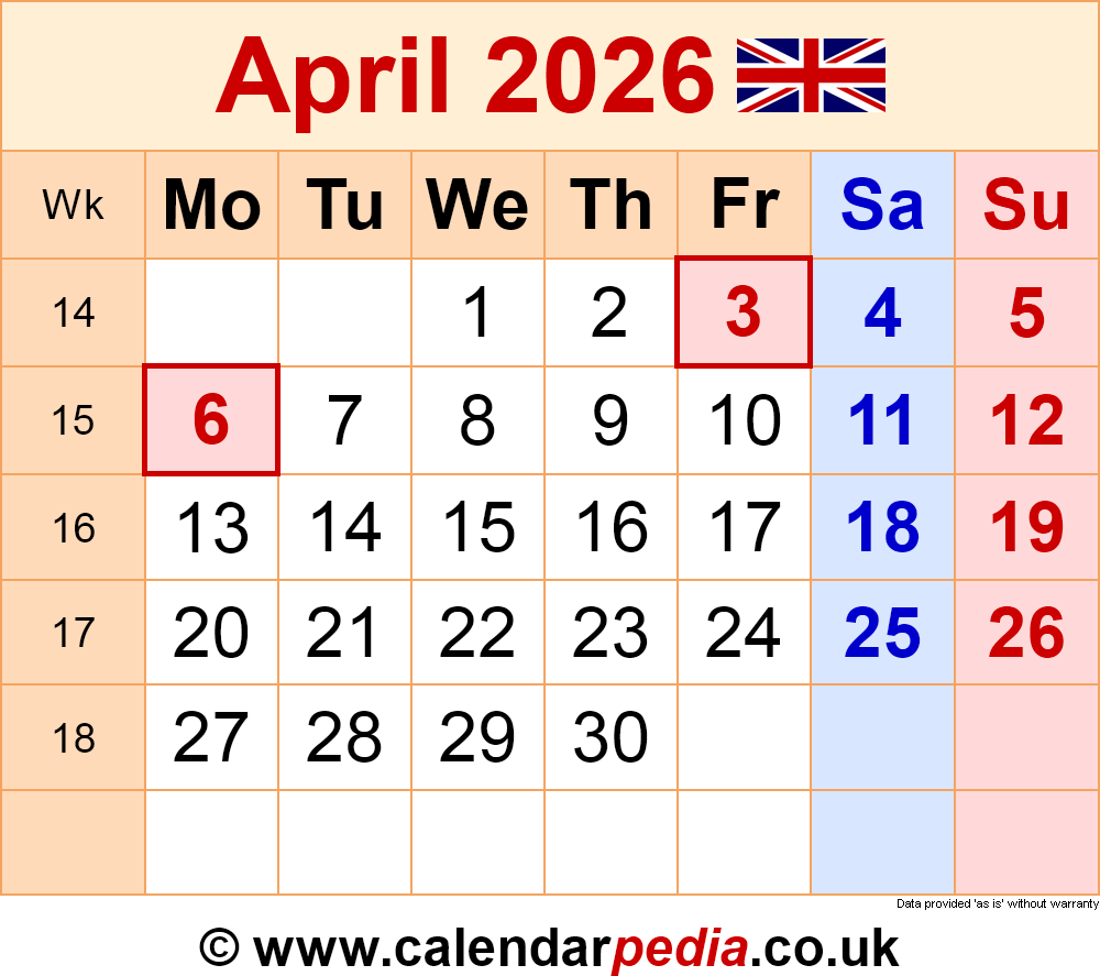 Calendar April 2026 UK With PDF Excel And Word Templates Calendar April 2026 UK With PDF Excel And Word Templates