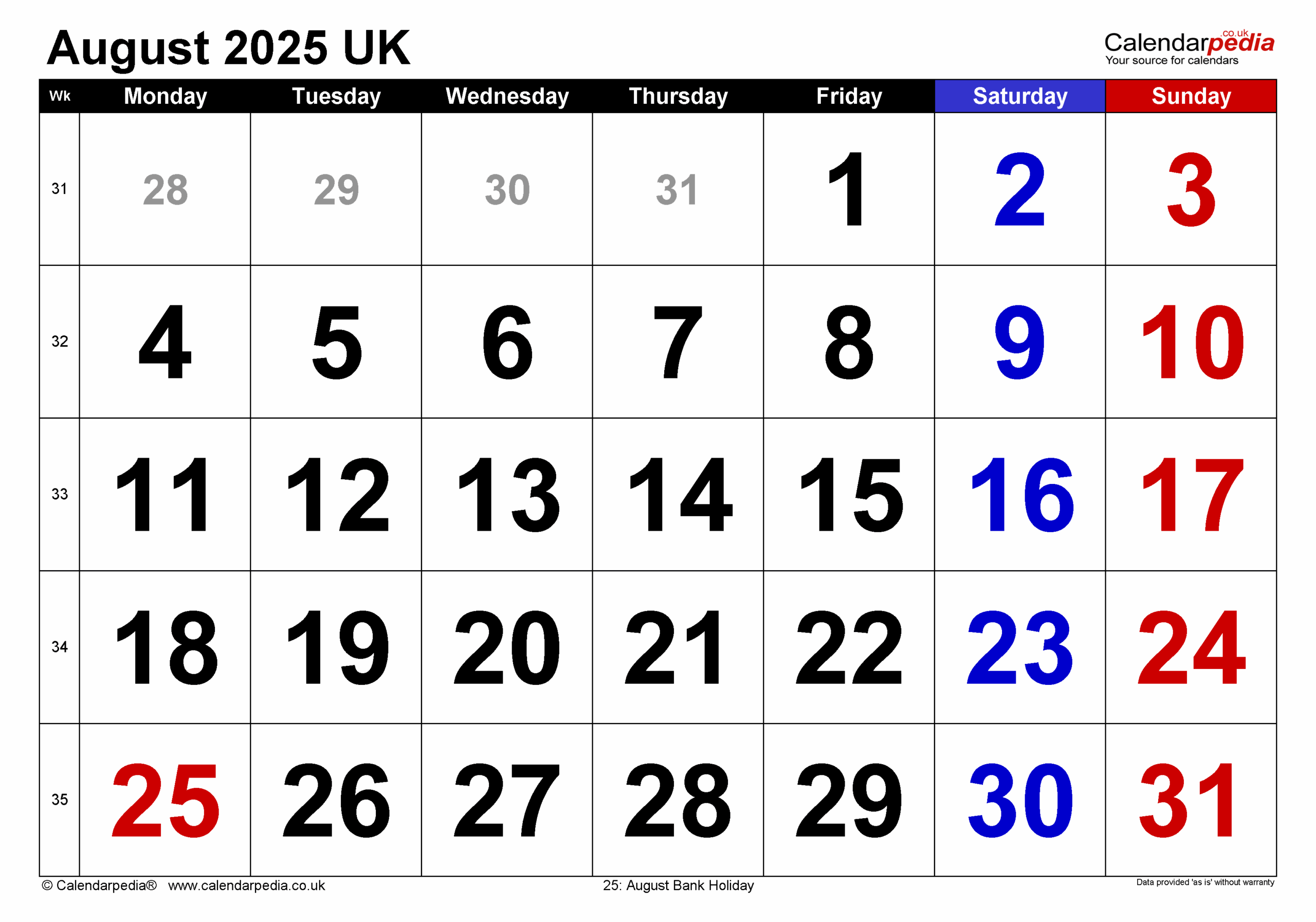 Calendar August 2025 UK With PDF Excel And Word Templates Calendar August 2025 UK With PDF Excel And Word Templates