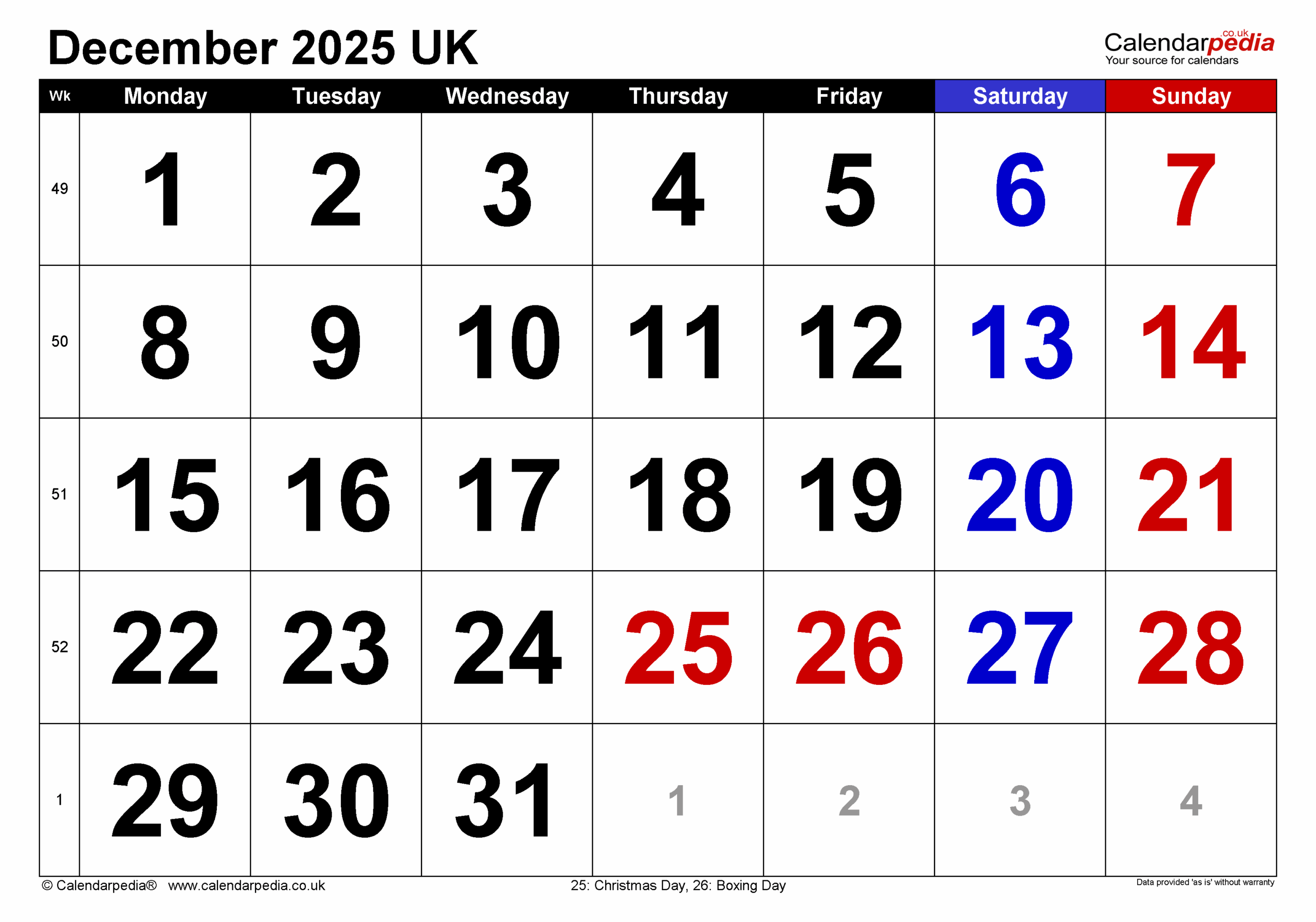 Calendar December 2025 Download