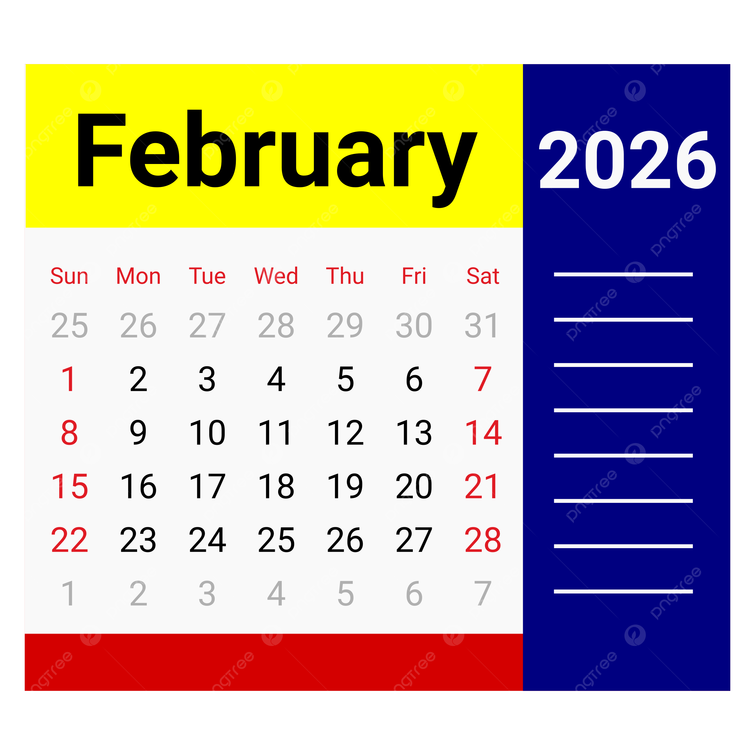 Calendar February 2026 Vector Calendar February 2026 February 2026 Simple Calendar 2026 PNG And Vector With Transparent Background For Free Download
