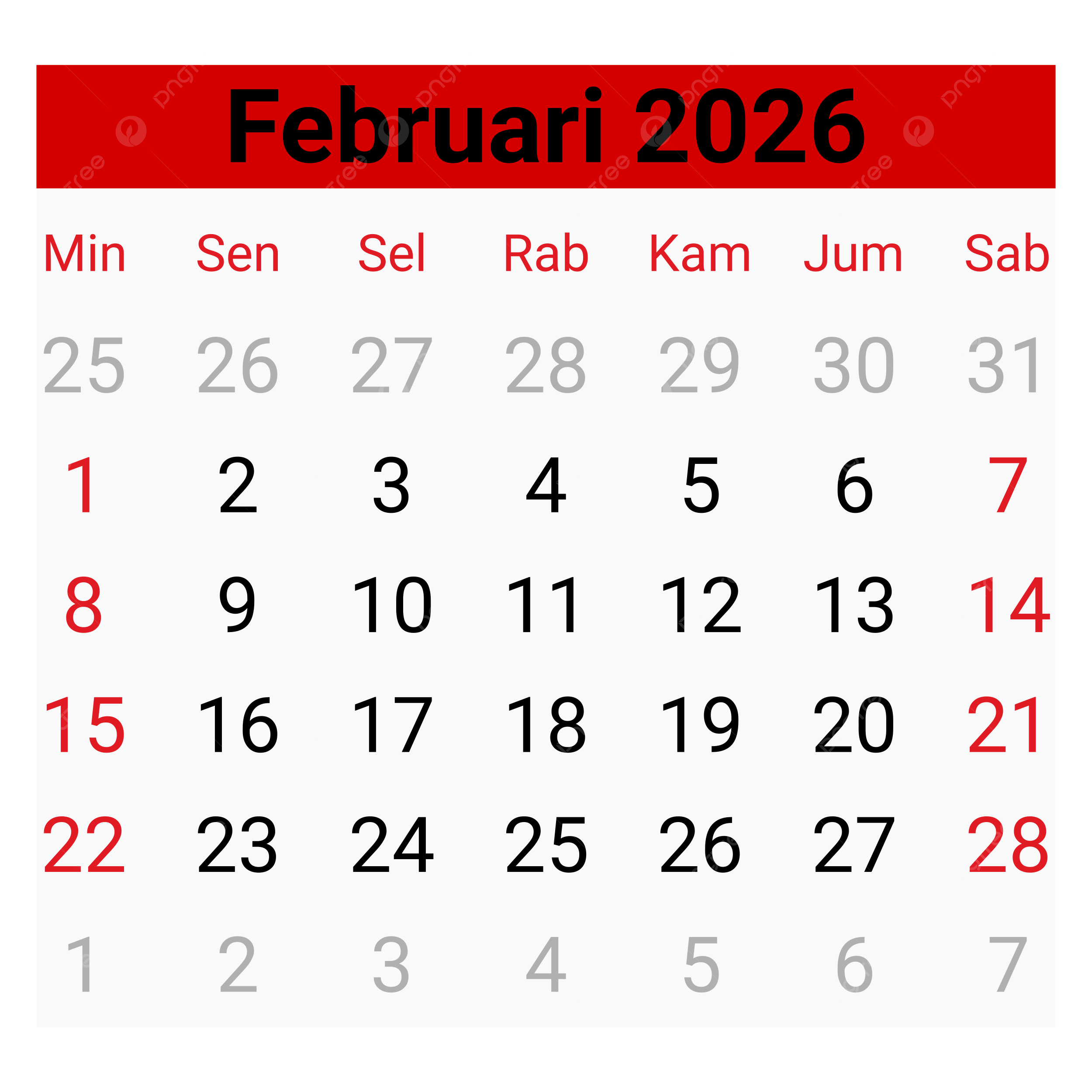 Calendar February 2026 Vector Calendar February 2026 February 2026 Simple Design Calendar 2026 PNG And Vector With Transparent Background For Free Download Calendar February 2026 Vector Calendar February 2026 February 2026 Simple Design Calendar 2026 PNG And Vector With Transparent Background For Free Download