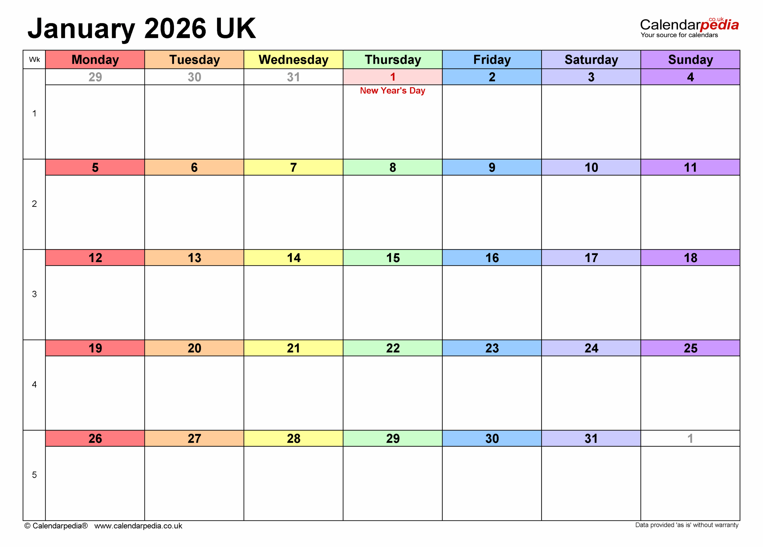 Calendar January 2026 UK With PDF Excel And Word Templates Calendar January 2026 UK With PDF Excel And Word Templates