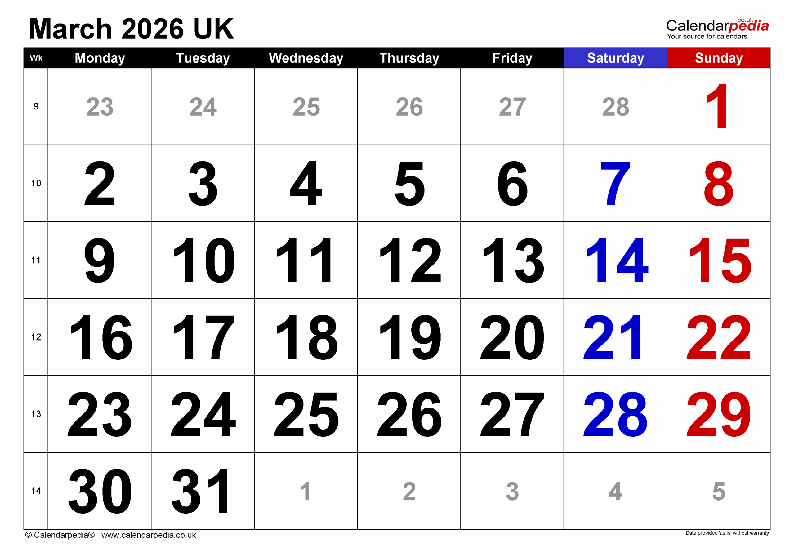 Calendar March 2026 UK With PDF Excel And Word Templates Calendar March 2026 UK With PDF Excel And Word Templates