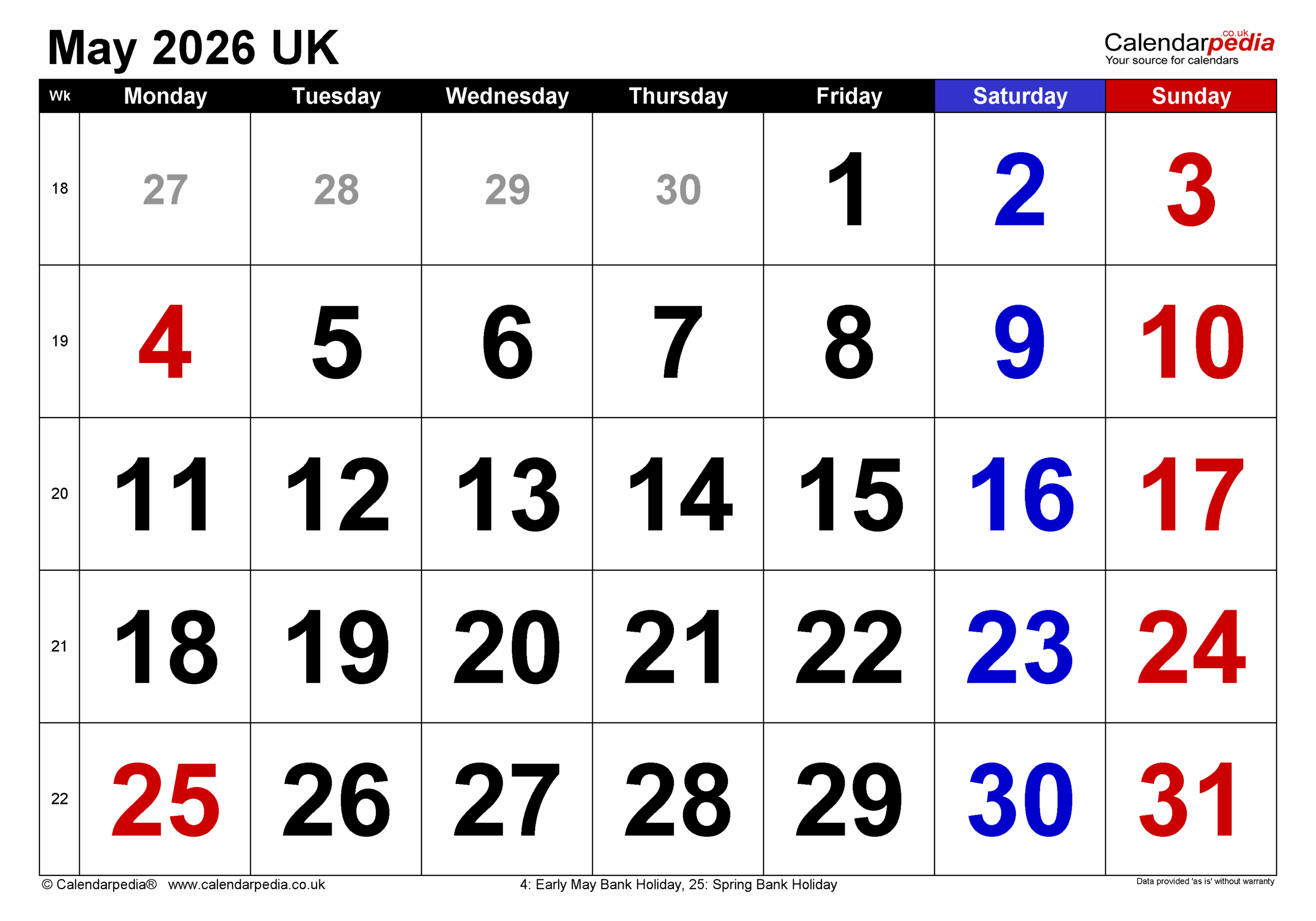 Calendar May 2026 UK With PDF Excel And Word Templates Calendar May 2026 UK With PDF Excel And Word Templates