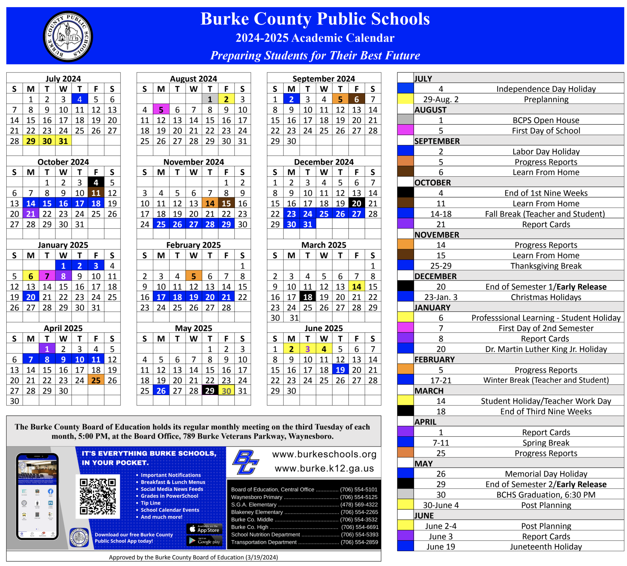 Calendar Schedule Students U0026 Parents Burke County Public Schools