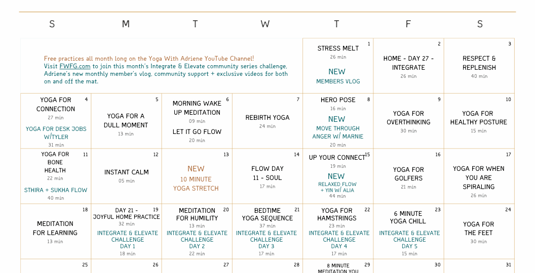 Calendar Yoga With Adriene