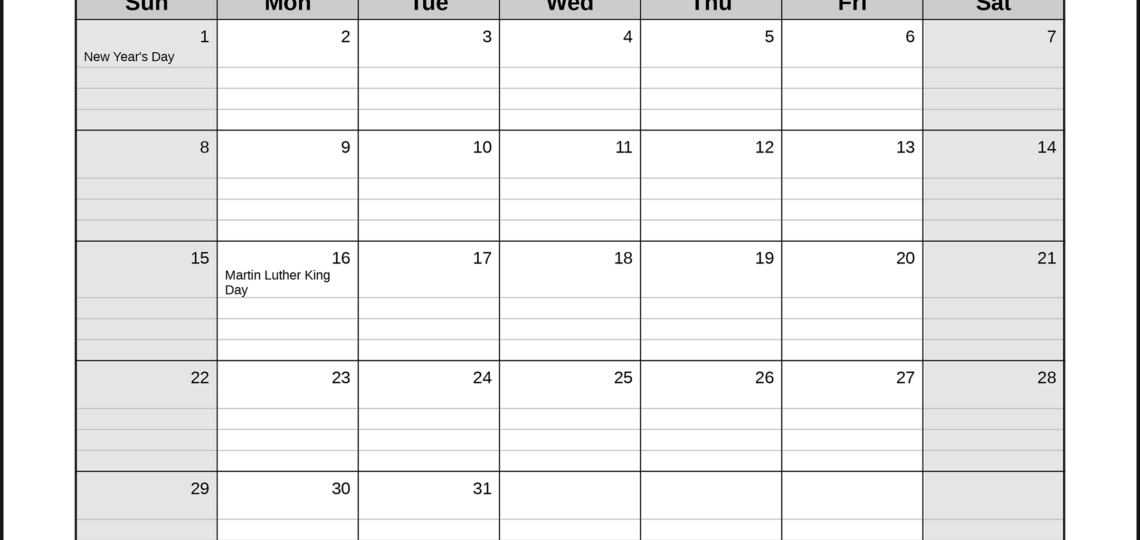 CalendarsThatWork Lined Month