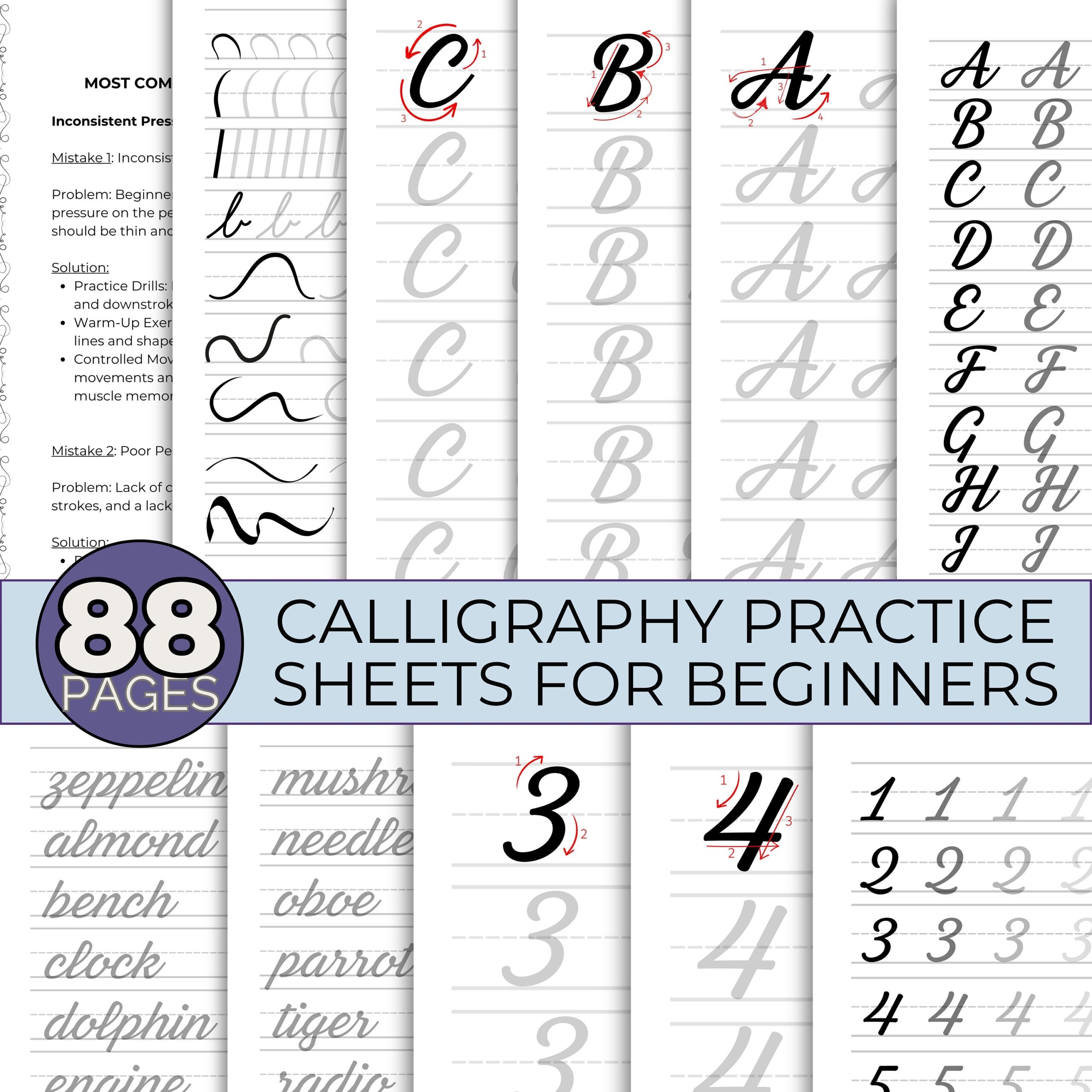 Calligraphy Practice Sheets Printable Hand Lettering Worksheet 