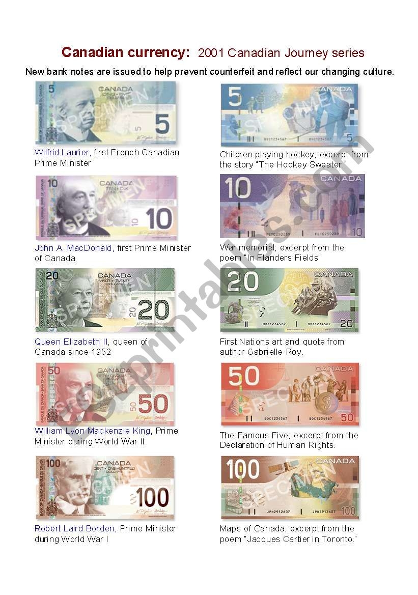 Canadian Bank Notes ESL Worksheet By Janetles Canadian Bank Notes ESL Worksheet By Janetles