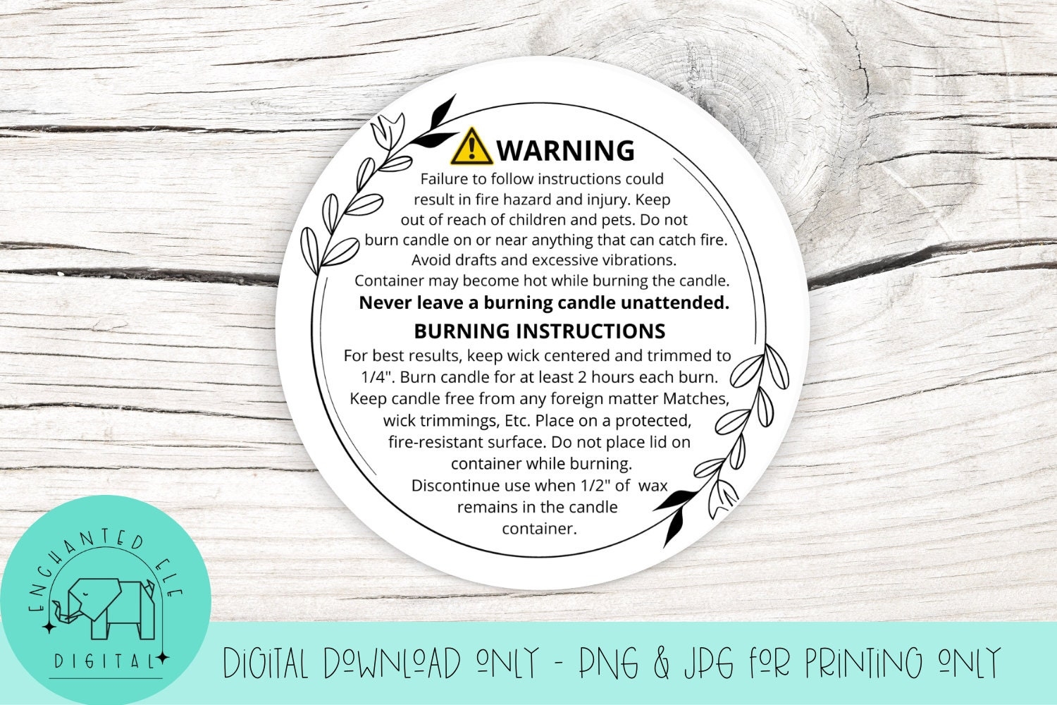 Candle Warning Label Printable JPG U0026 PNG Only Etsy